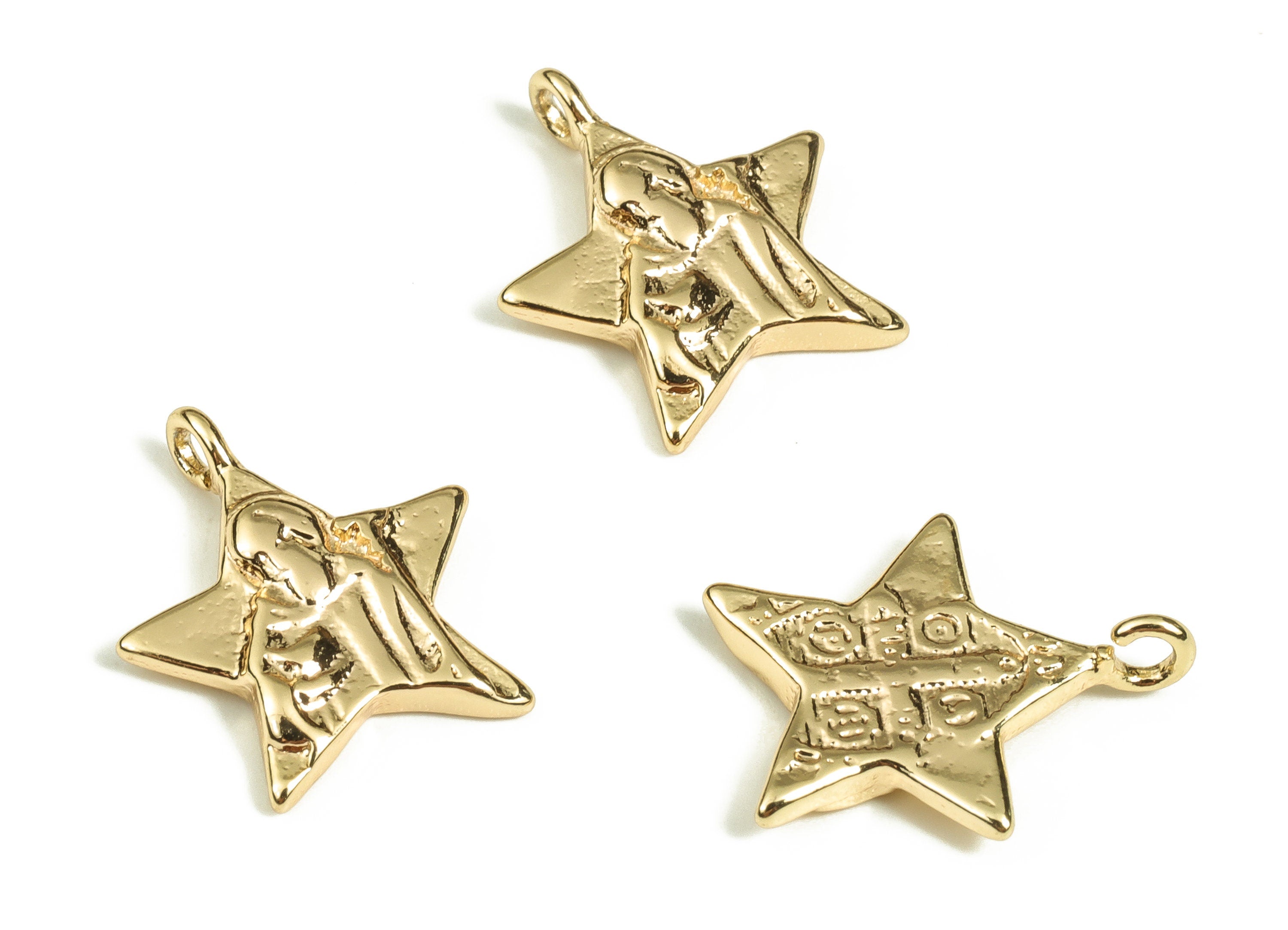 Brass Star Earring Charms - Gold Child Pendant - 18K Real Gold Plated Brass - Jewelry Making Supplies - 14.65x12.98x2.09mm - RGP3563 - DOMEDBAZAAR