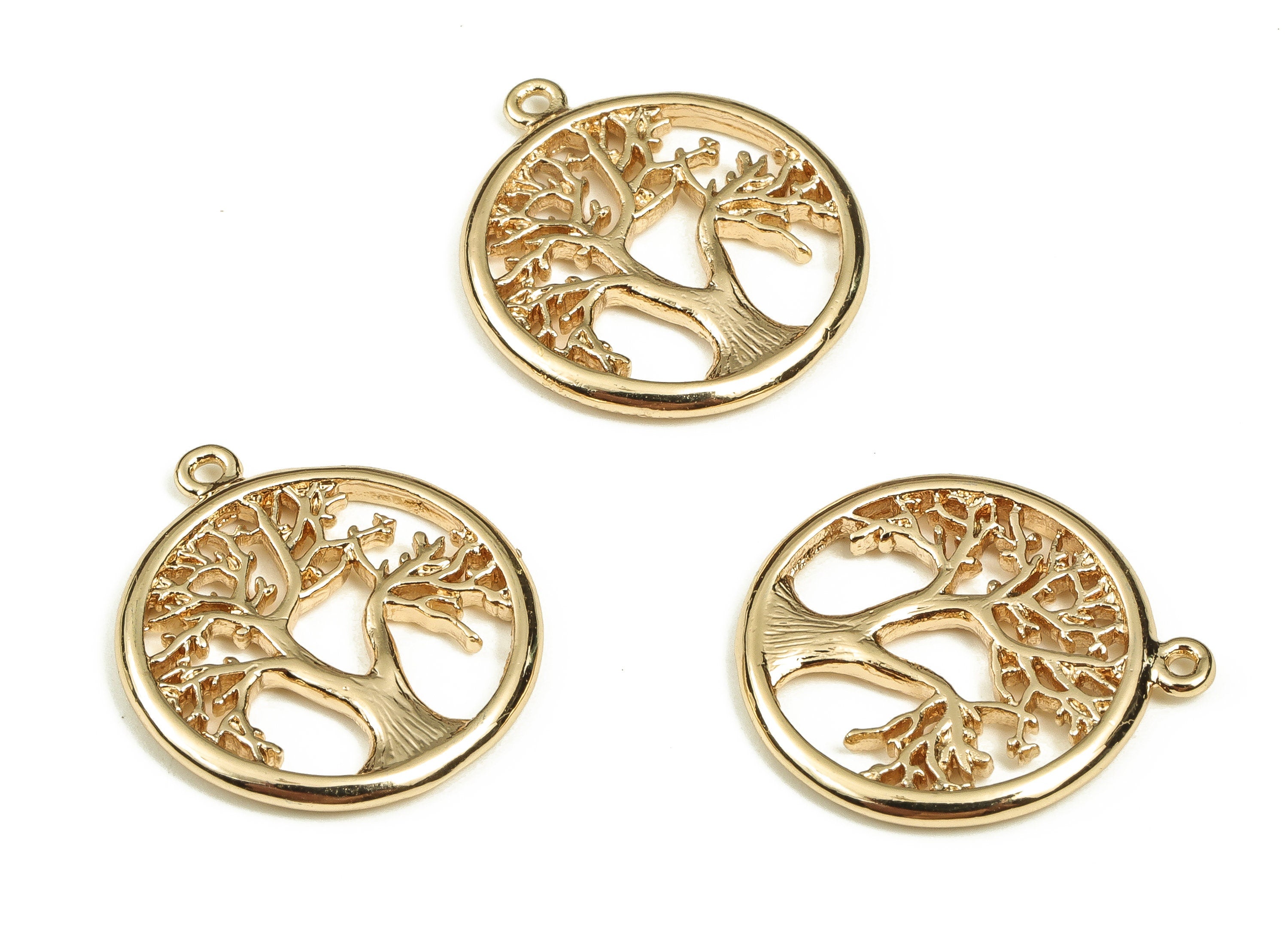 Brass Round Earring Charms - Gold Tree Pendant - 18K Real Gold Plated Brass - Jewelry Making Supplies - 17.27x15.32x1.53mm - RGP3709 - DOMEDBAZAAR