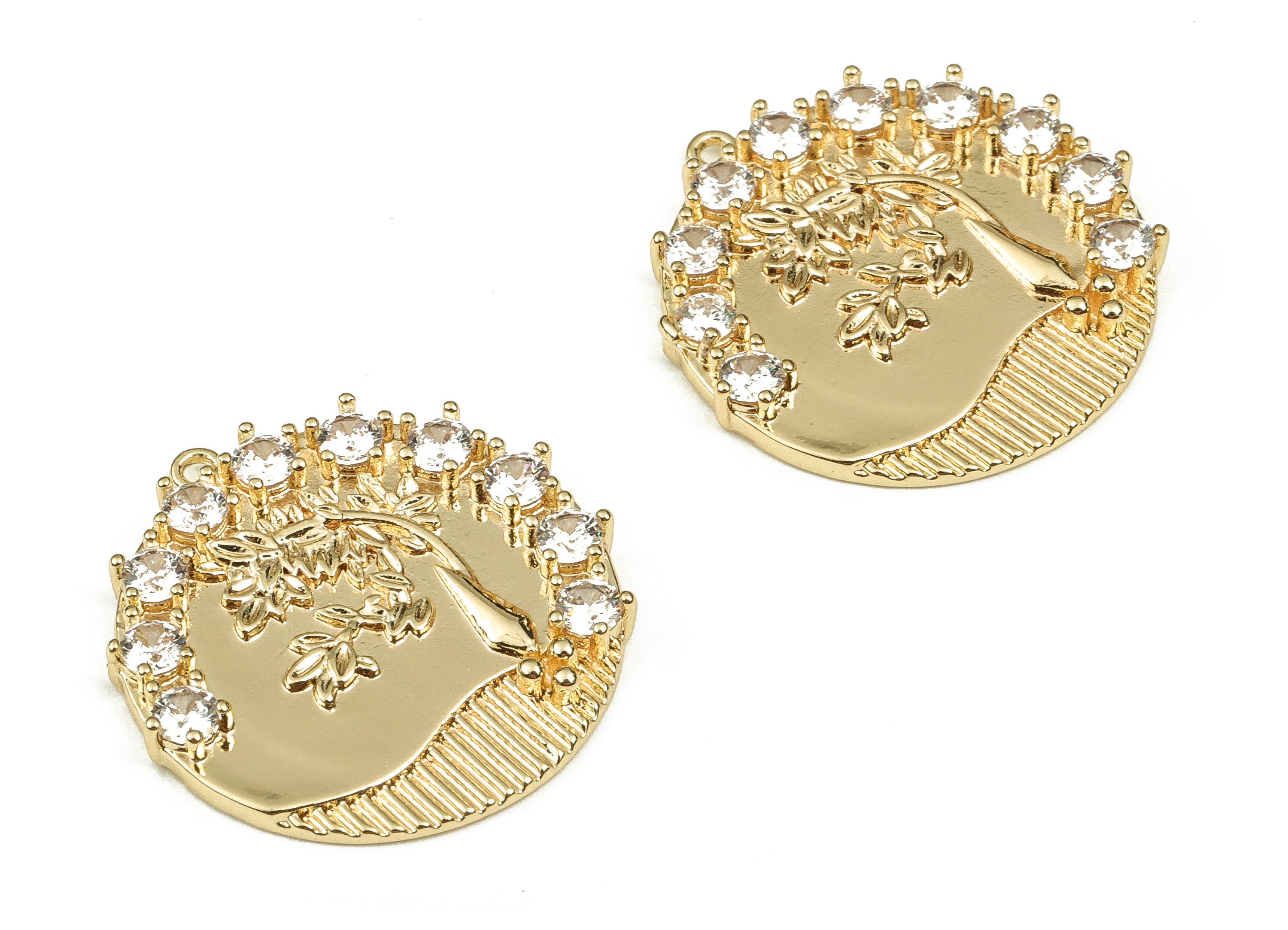 Brass Round Earrings Charm - Brass Tree Pendant Charms - 18K Real Gold Plated Brass - Jewelry Making Supplies -24.71x23.63x3.16mm- RGP3736 - DOMEDBAZAAR