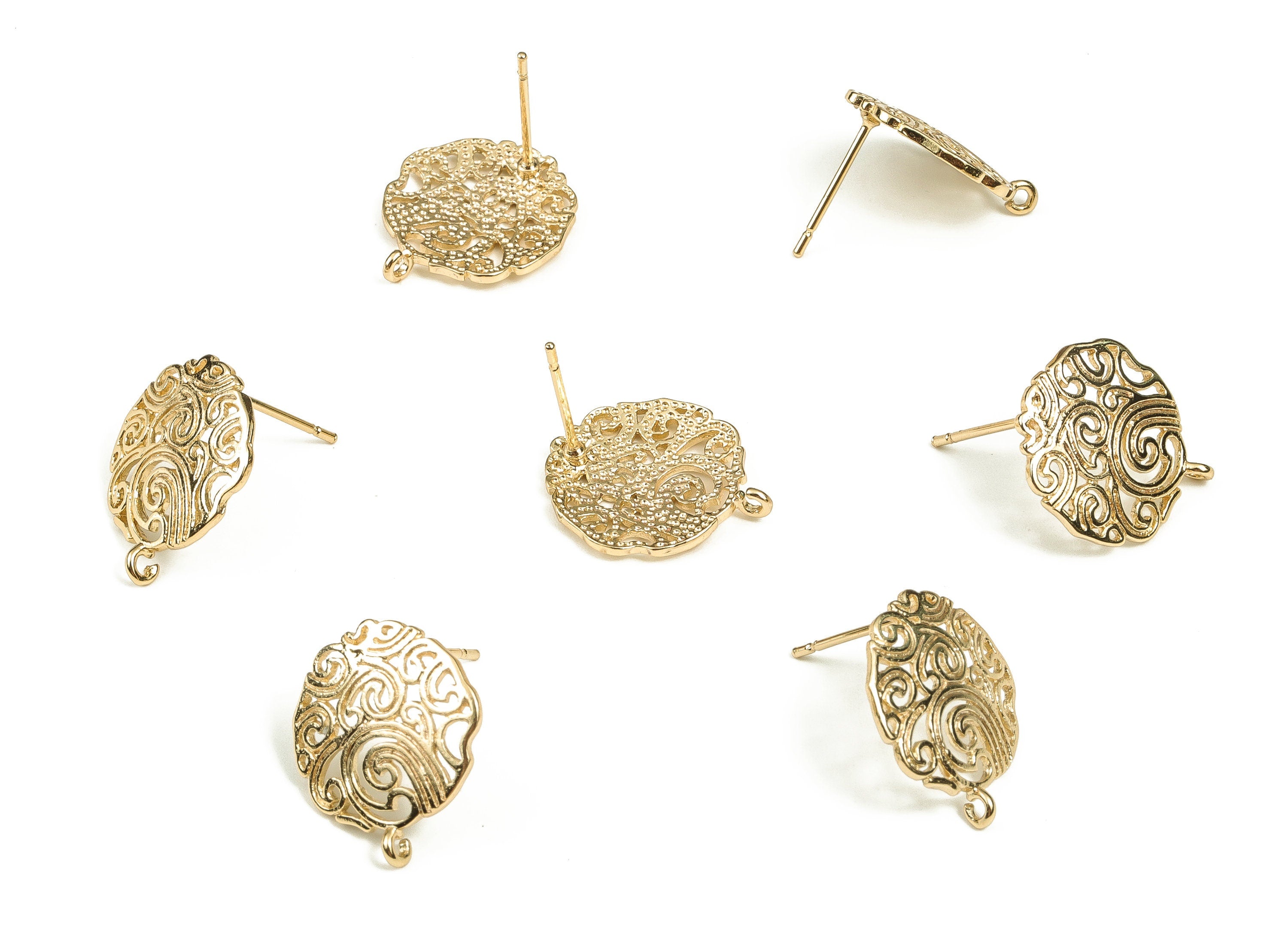 Brass Symbol Earring Post - GoldSymbol Earring Stud - 18K Real Gold Plated Brass - Stainless Steel Stud - 16.59x14.9x1.64mm - RGP3917 - DOMEDBAZAAR