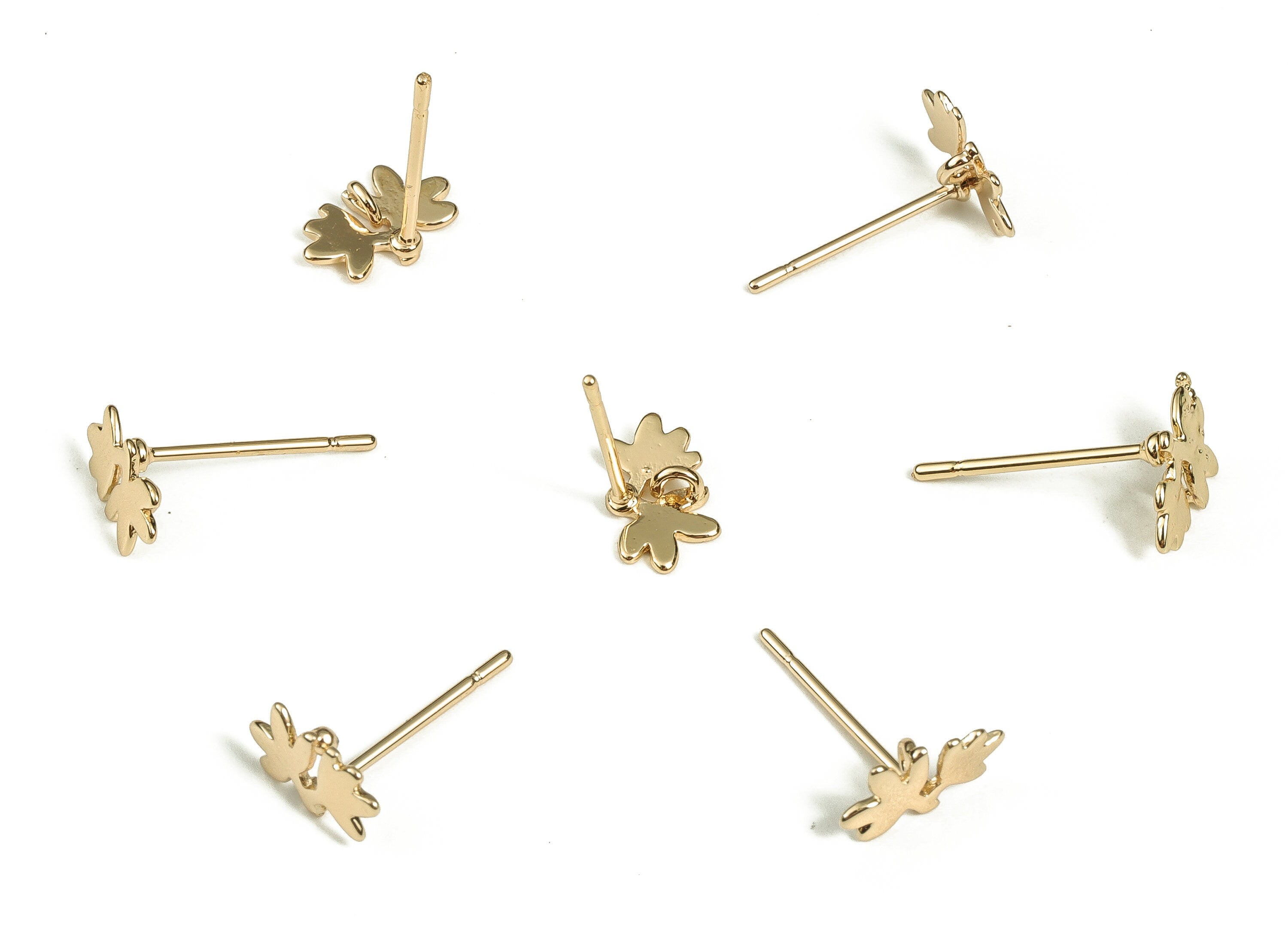 Brass Leaves Earring Post - Gold Leaves Earring Stud - 18K Real Gold Plated Brass - Brass Stud - Jewelry Supplies - 8.76x5.6x0.7mm - RGP3467 - DOMEDBAZAAR