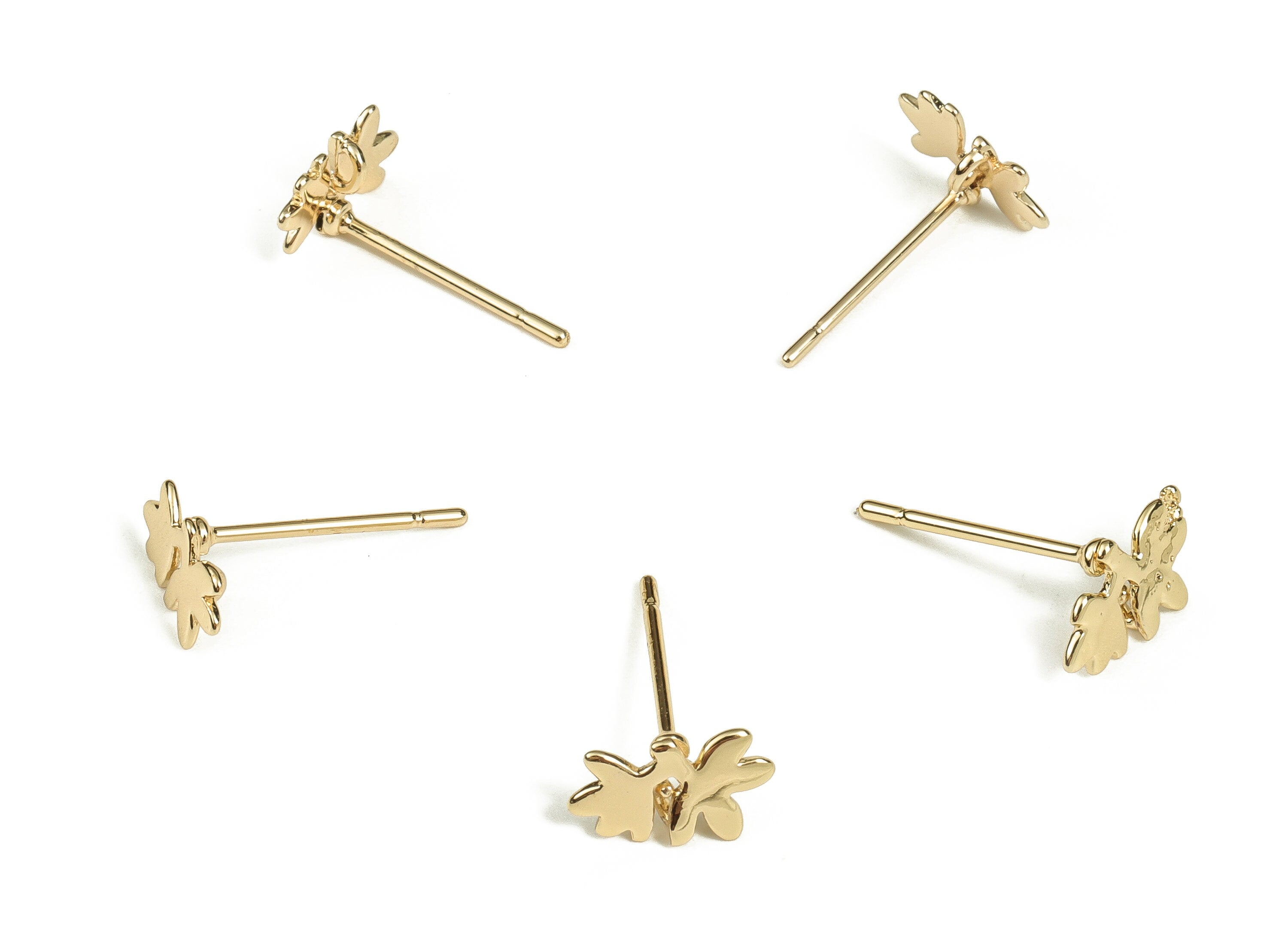 Brass Leaves Earring Post - Gold Leaves Earring Stud - 18K Real Gold Plated Brass - Brass Stud - Jewelry Supplies - 8.76x5.6x0.7mm - RGP3467 - DOMEDBAZAAR