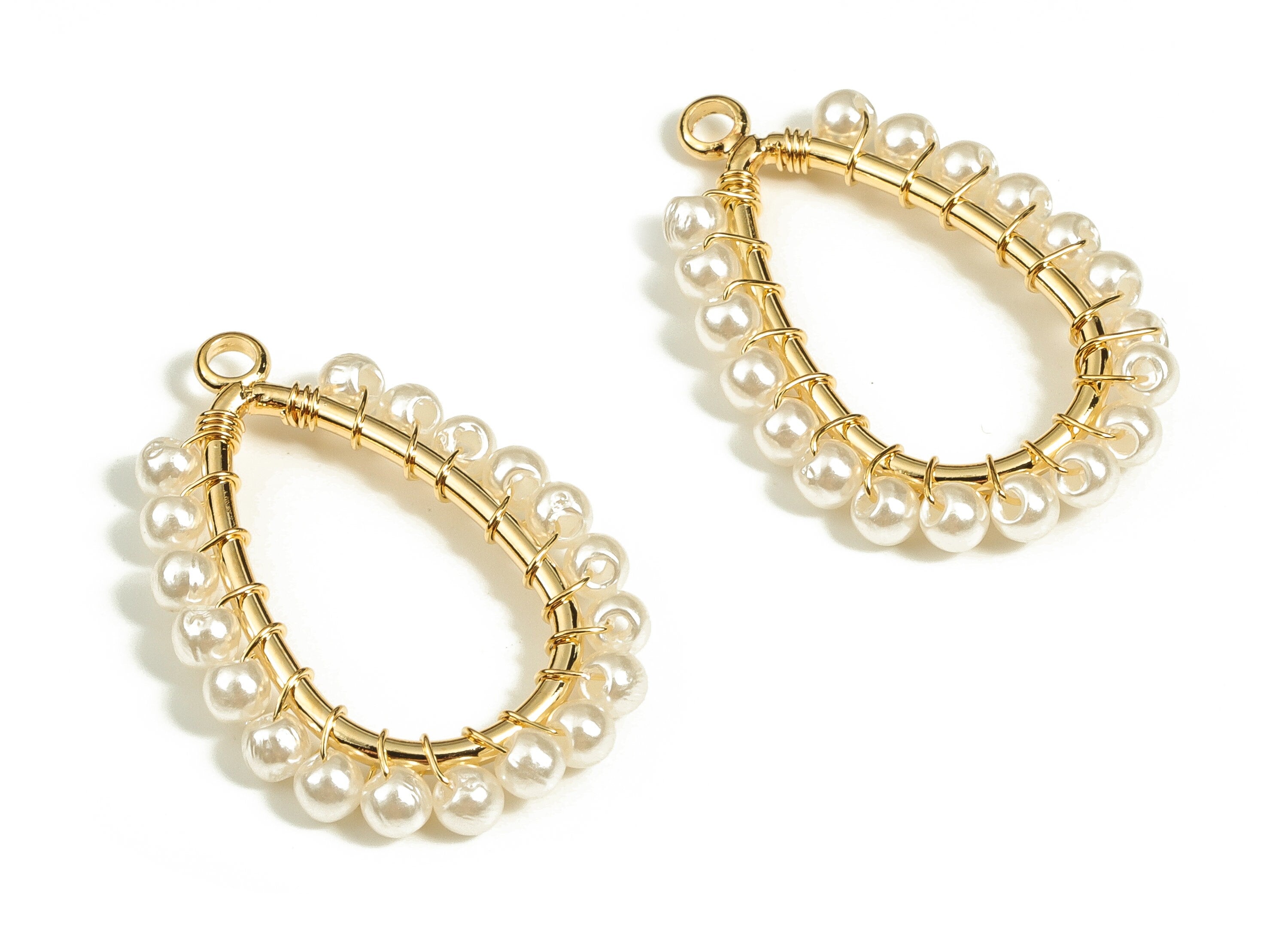 Brass Drop Earring Charms With Acrylic Pearl - Gold Drop Pendant - 18K Real Gold Plated Brass - Jewelry Supplies - 29.6x19.5x3mm - RGP3488 - DOMEDBAZAAR