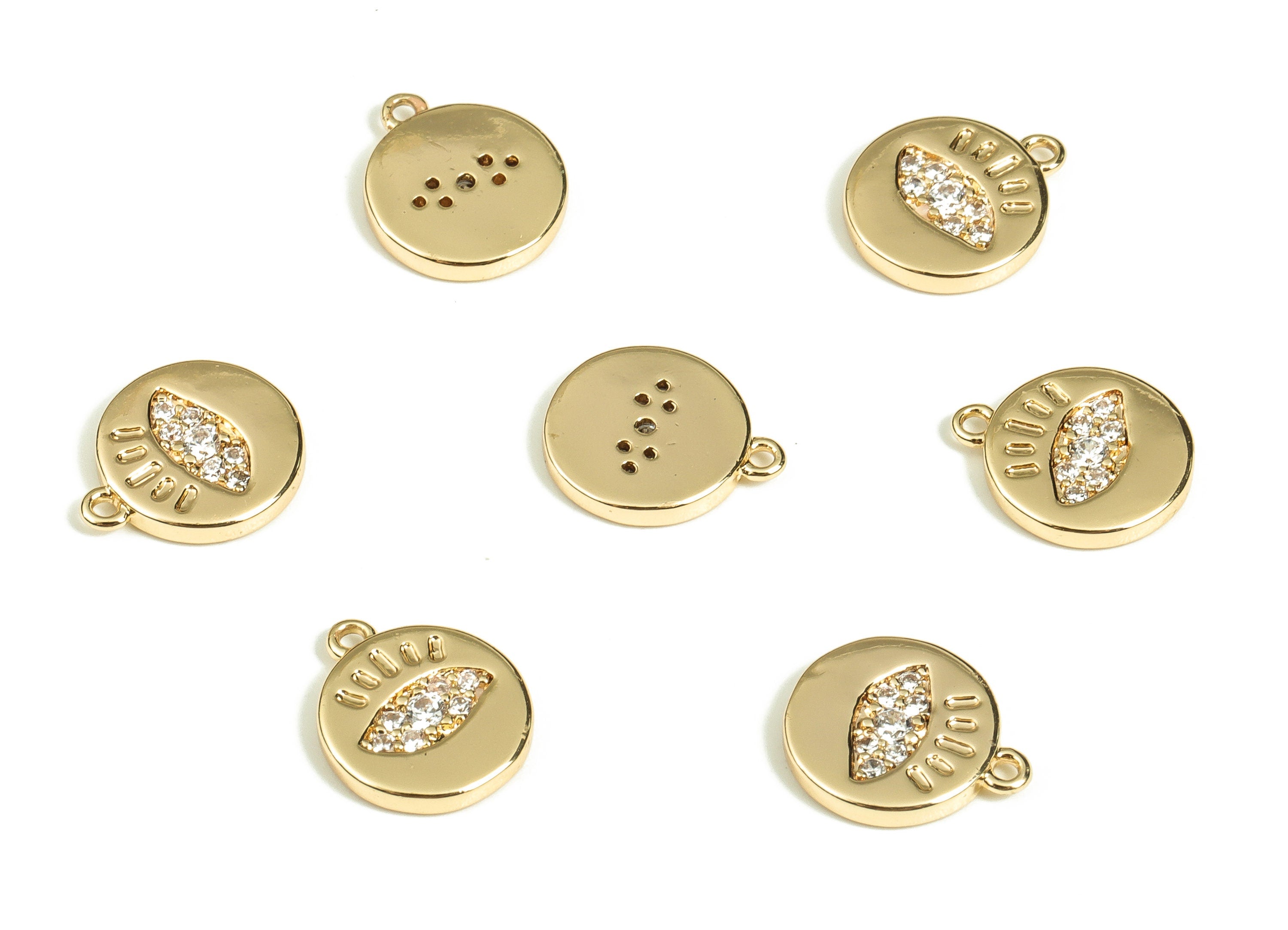Brass Round Earring Charms with Zircons - Gold Eye Pendant Charm - 18K Gold Plated Brass Charm - Jewelry Supplies -10.4x 8.7x1.64mm- RGP3489 - DOMEDBAZAAR