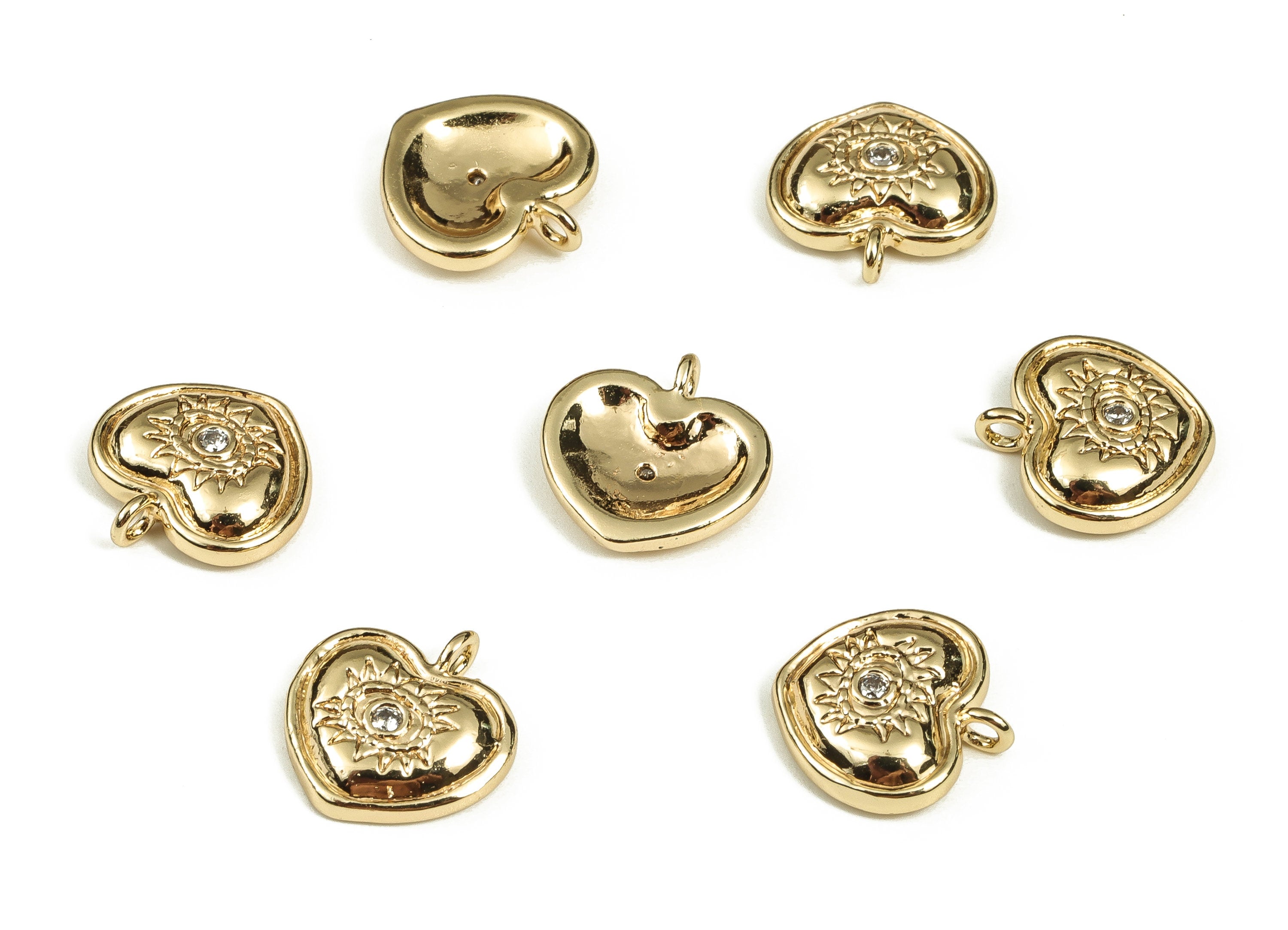 Brass Heart Earring Charms With Zircons - Gold Eye Pendant - 18K Real Gold Plated Brass -  Jewelry Making Supplies - 11.1x11x2.4mm - RGP3506 - DOMEDBAZAAR
