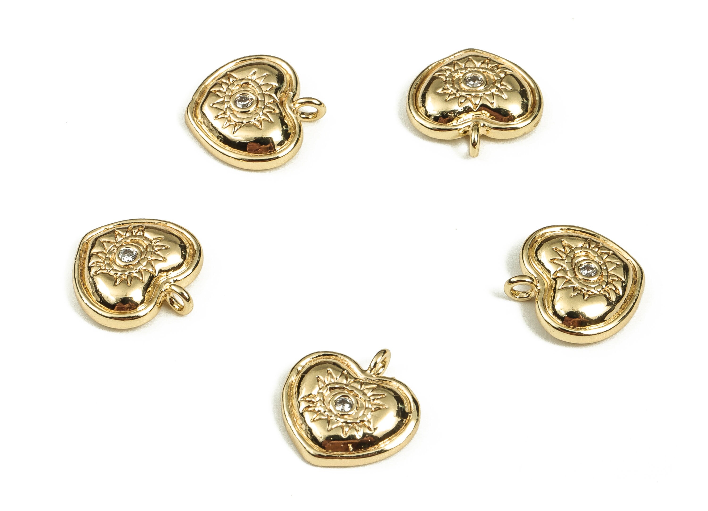 Brass Heart Earring Charms With Zircons - Gold Eye Pendant - 18K Real Gold Plated Brass -  Jewelry Making Supplies - 11.1x11x2.4mm - RGP3506 - DOMEDBAZAAR