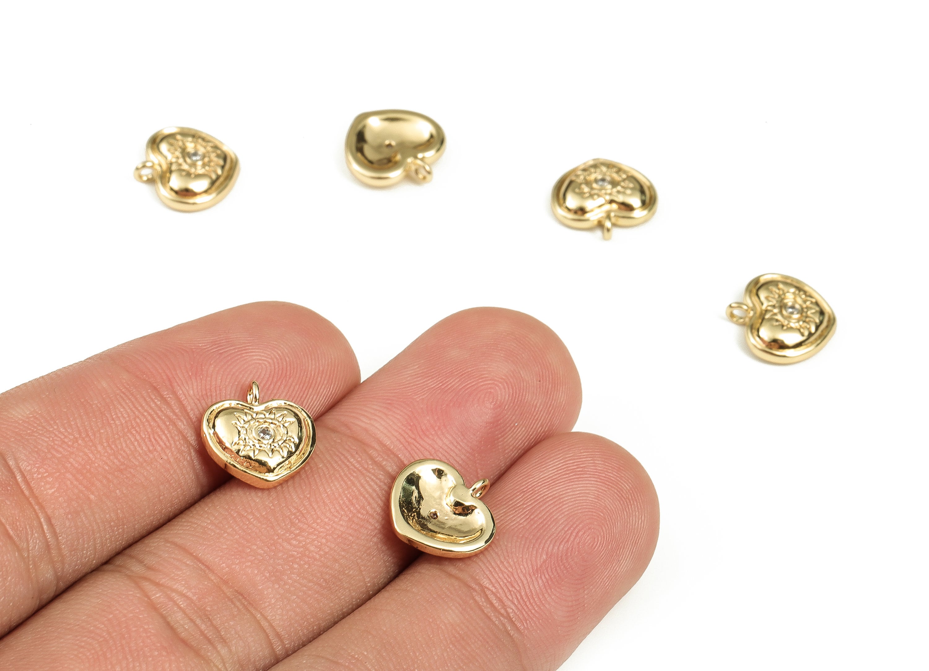 Brass Heart Earring Charms With Zircons - Gold Eye Pendant - 18K Real Gold Plated Brass -  Jewelry Making Supplies - 11.1x11x2.4mm - RGP3506 - DOMEDBAZAAR