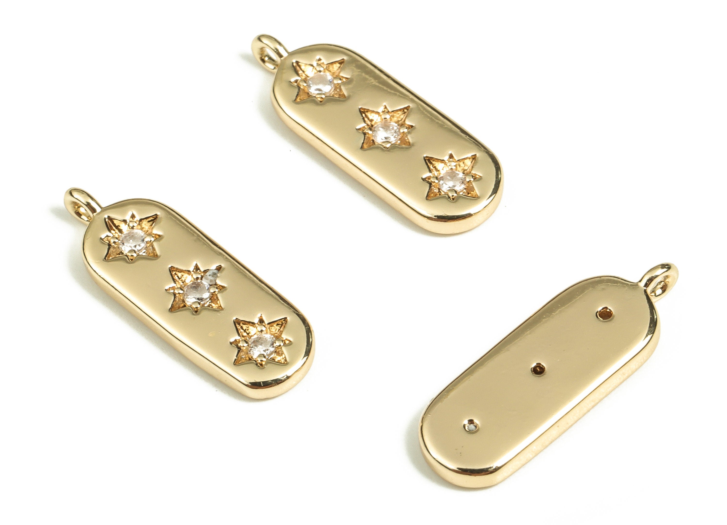 Brass Oval Earring Charms With Zircons - Gold Star Pendant - 18K Real Gold Plated Brass - Jewelry Supplies - 16.64x5.65x1.91mm - RGP3460 - DOMEDBAZAAR