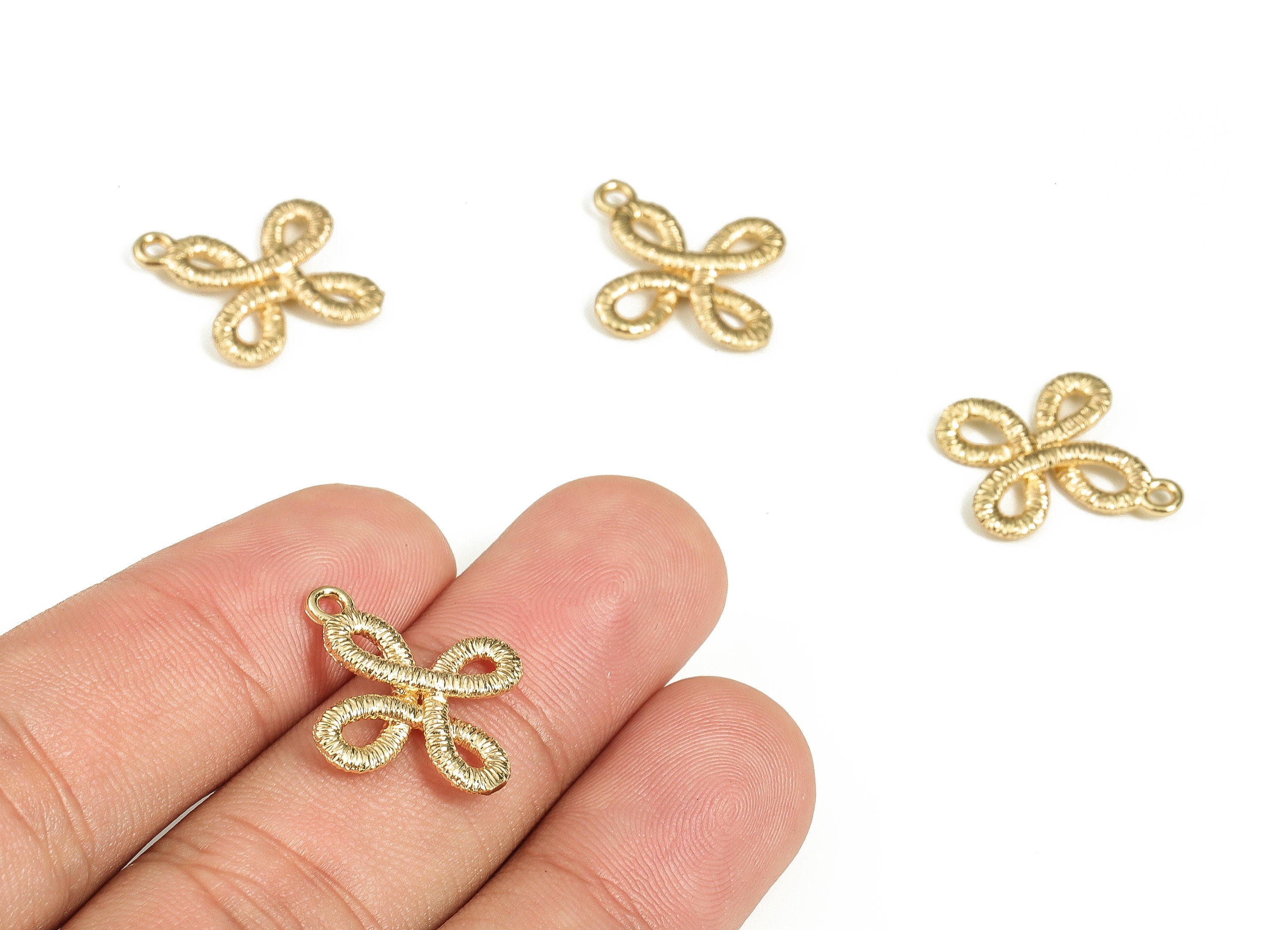 Brass Textured Knot Earring Charms - Gold Knot Pendant - 18K Real Gold Plated Brass - Jewelry Making Supplies - 20.67x18.14x2.51mm - RGP3722 - DOMEDBAZAAR