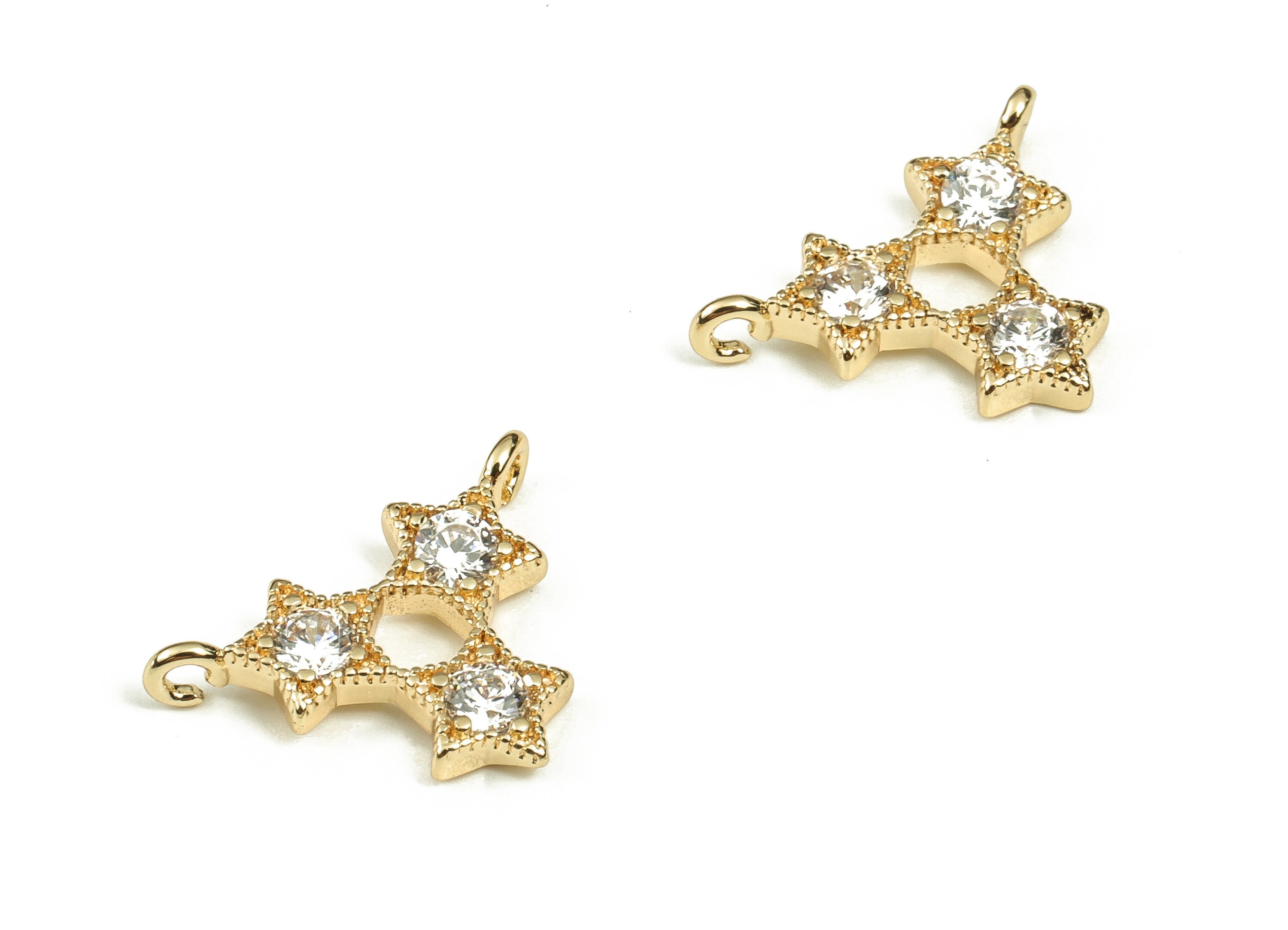 Brass Star Earring Connector With Zircons - Gold Star Pendant - 18K Real Gold Plated Brass - Jewelry Supplies - 12.73x12.03x1.9mm - RGP3711 - DOMEDBAZAAR