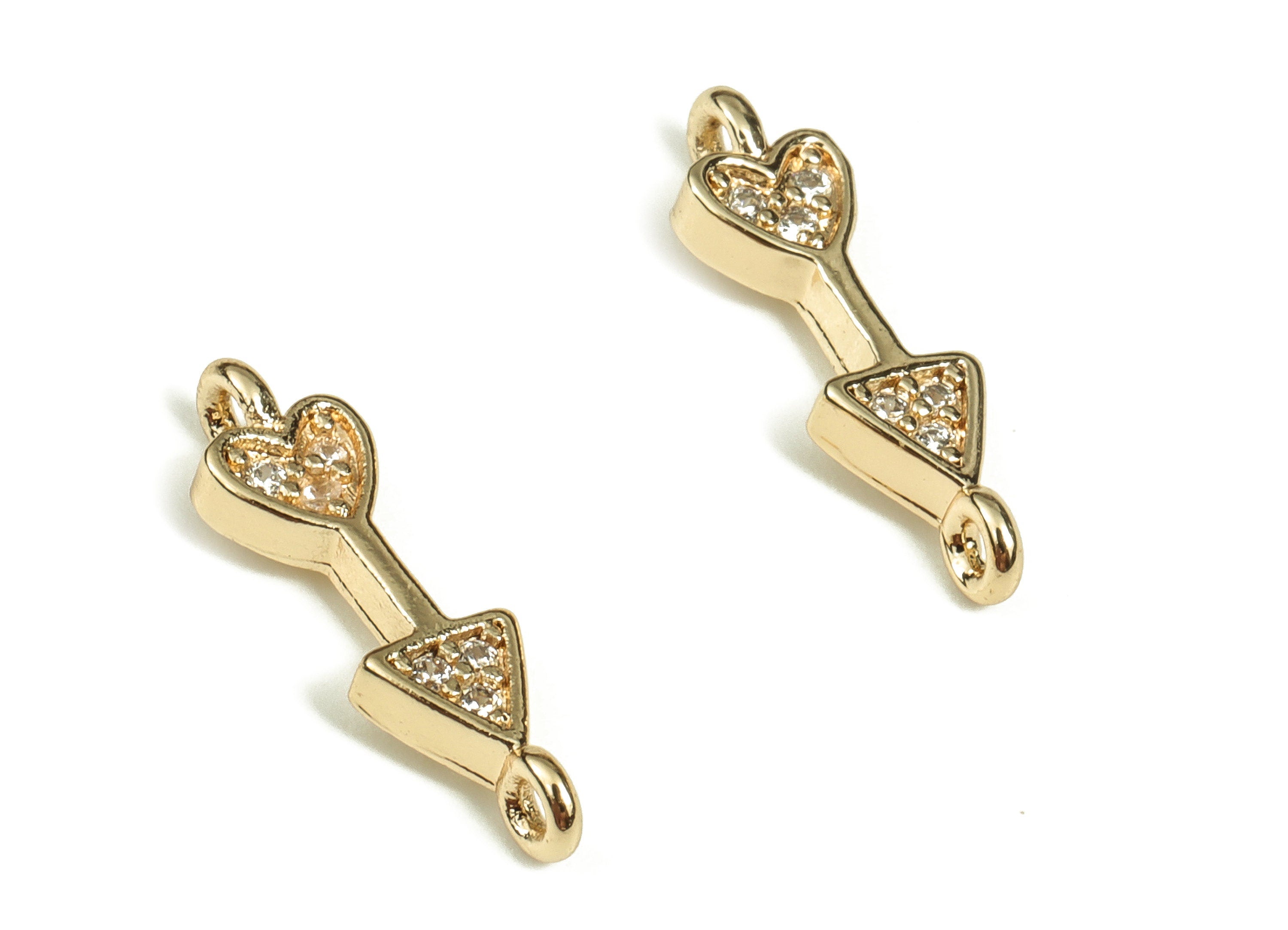 Brass Triangle Earring Connector With Zircons - Gold Heart Pendant - 18K Real Gold Plated Brass - Jewelry Supplies - 14.7x4x1.9mm - RGP3483 - DOMEDBAZAAR