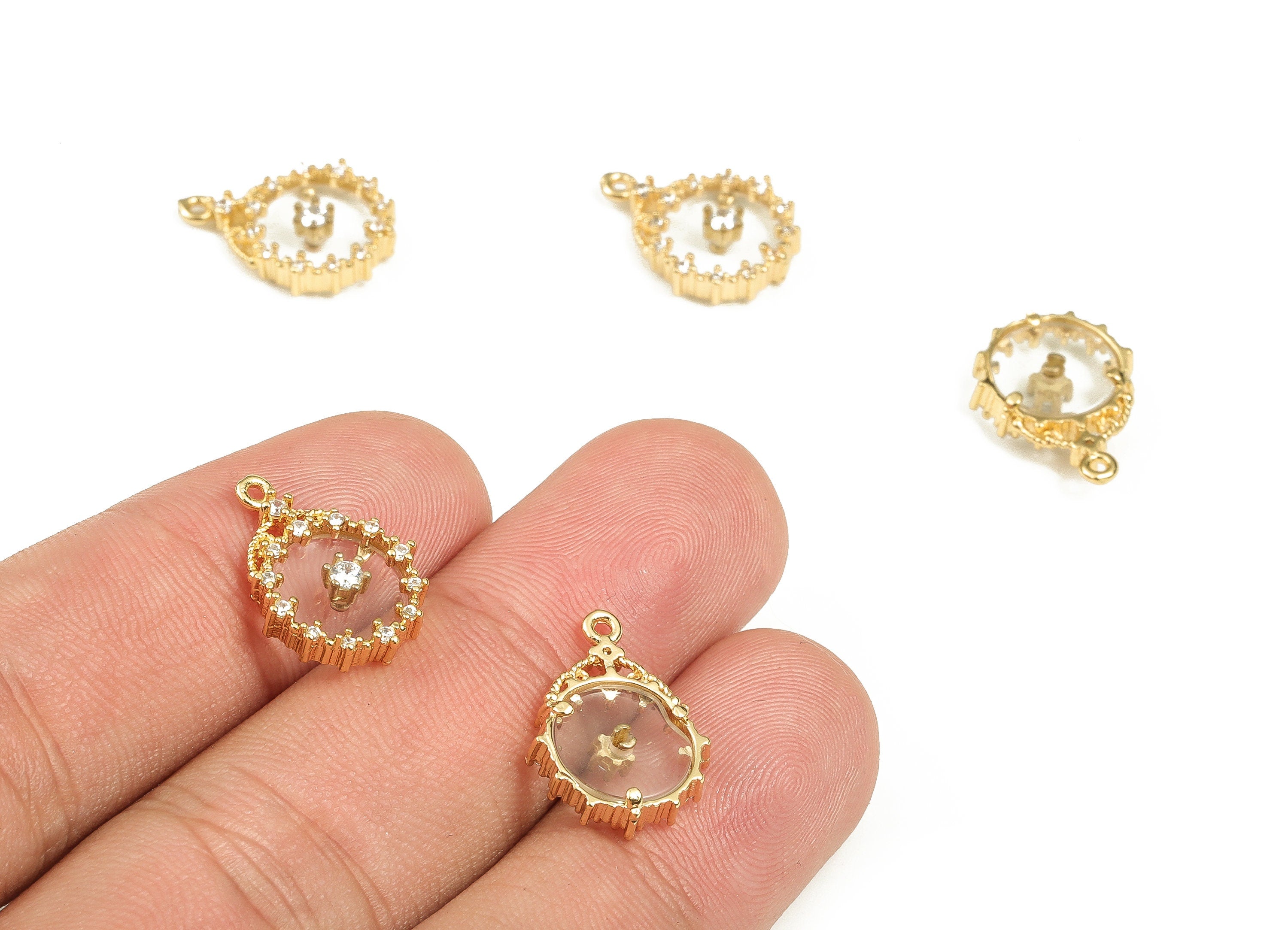 Brass zircon Round Pendant – Gold Plated Round Charm - 18K Real Gold Plated Brass – Jewelry Making Supplies – 14.37x 11.64x4.3mm – RGP3227B - DOMEDBAZAAR