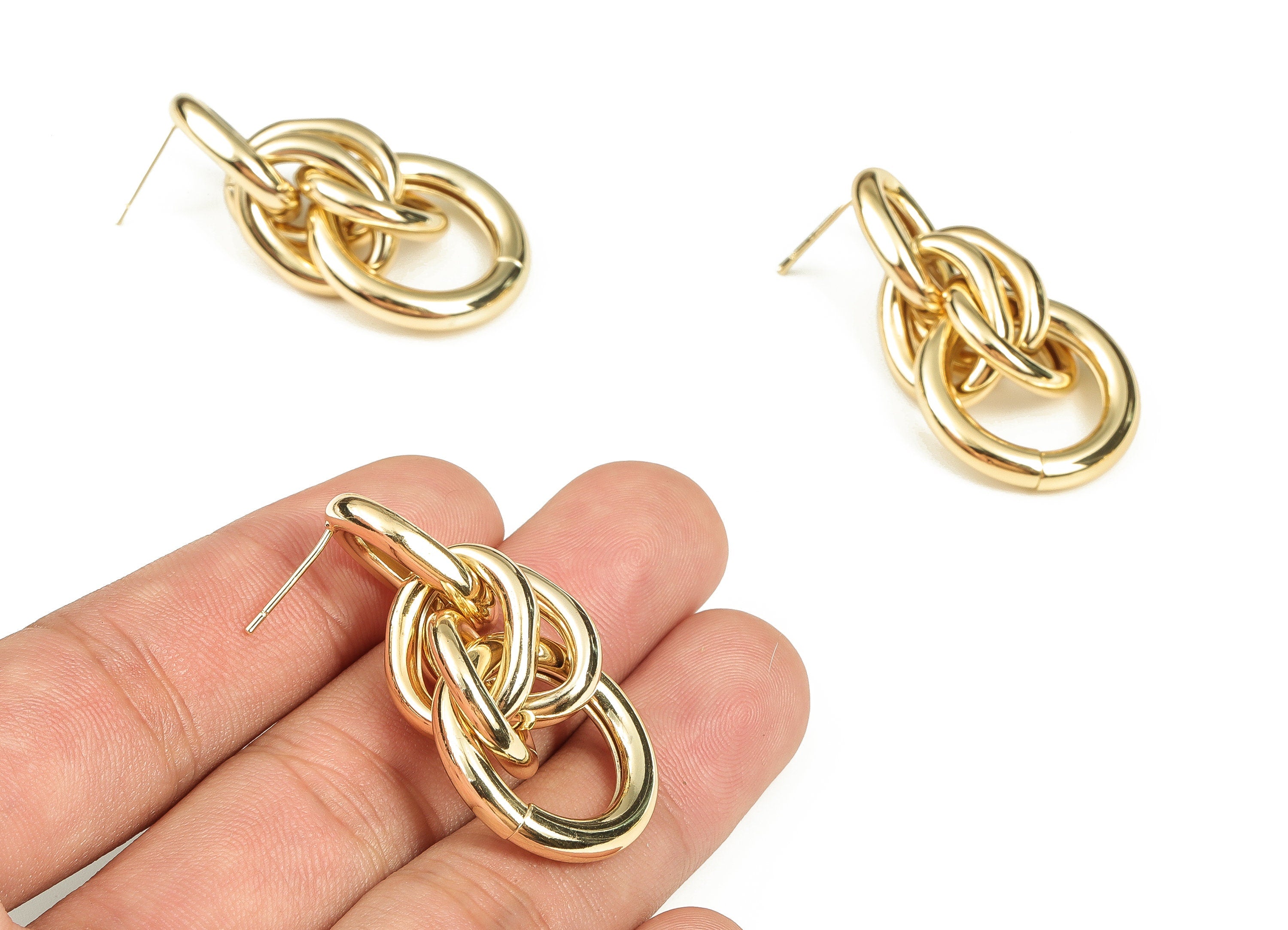 Brass Round Earring Post - Gold Oval Earring Stud - 18K Real Gold Plated Brass - Brass Stud - Jewelry Supplies - 39.86x22.7x13.6mm - RGP3557 - DOMEDBAZAAR