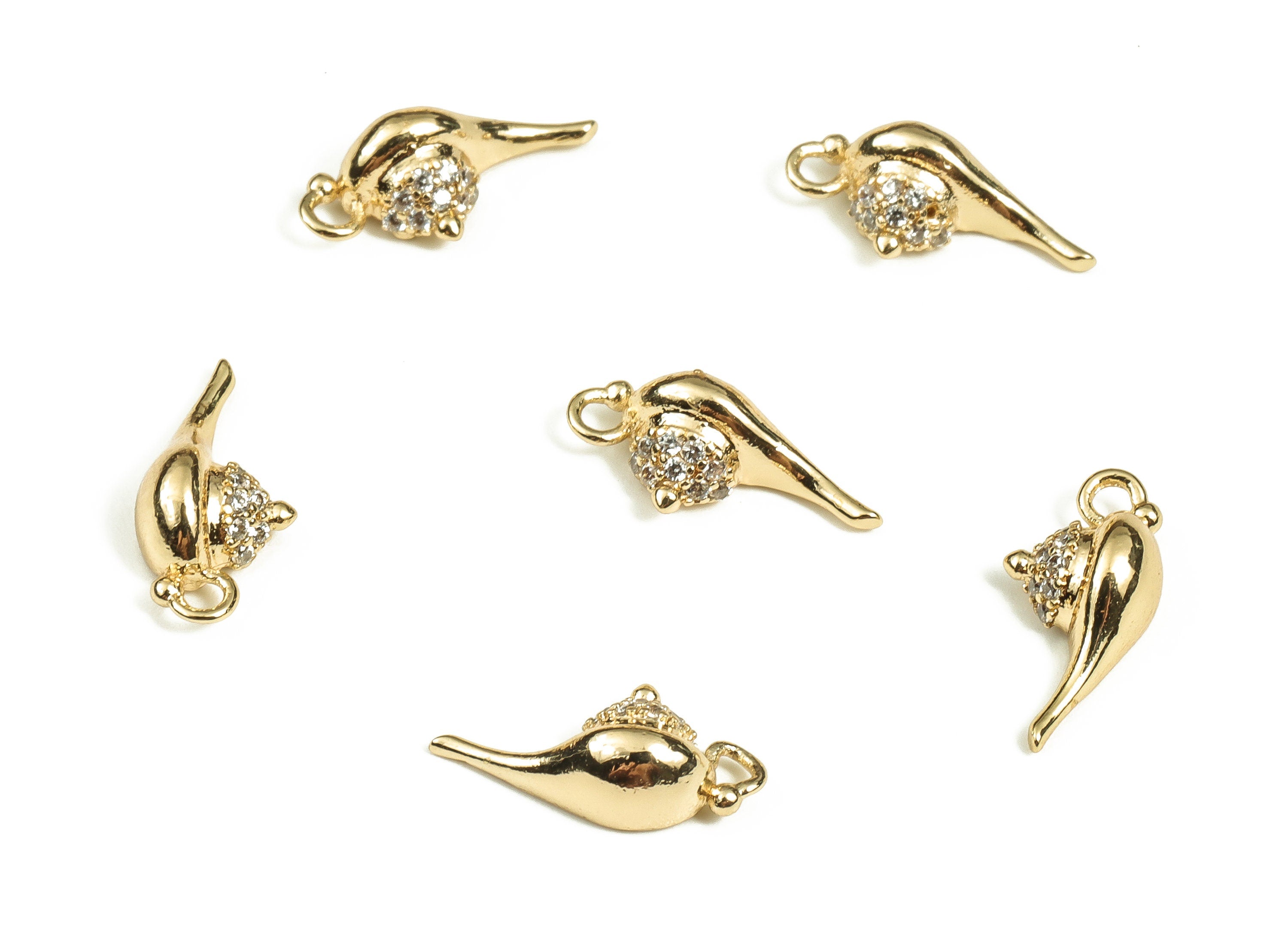 Brass Teapot Earring Charms With Zircons - Gold Teapot Pendant - 18K Real Gold Plated Brass - Jewelry Supplies - 6x12.5x3.55mm - RGP3456 - DOMEDBAZAAR