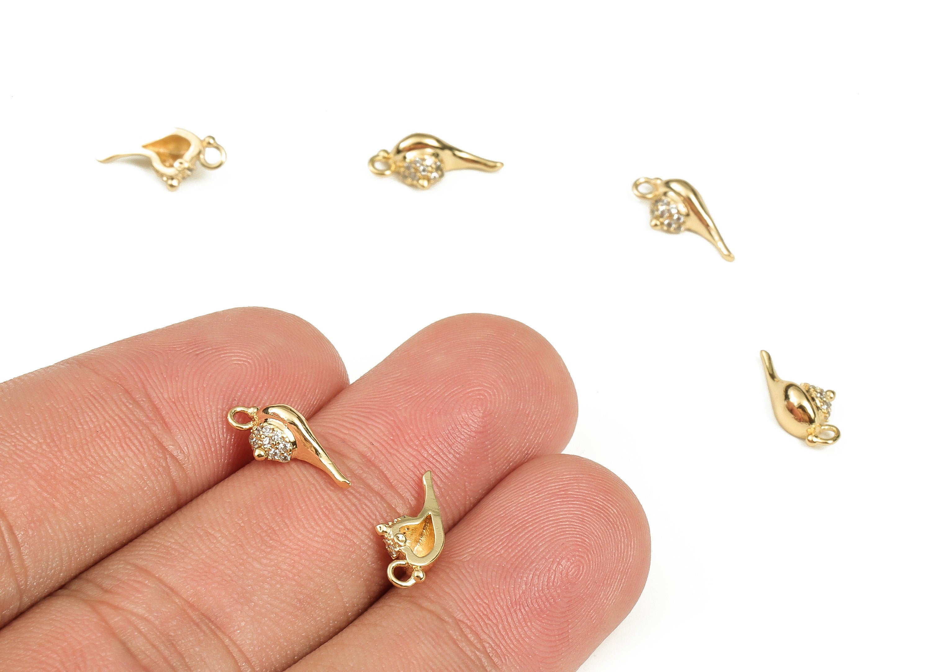 Brass Teapot Earring Charms With Zircons - Gold Teapot Pendant - 18K Real Gold Plated Brass - Jewelry Supplies - 6x12.5x3.55mm - RGP3456 - DOMEDBAZAAR