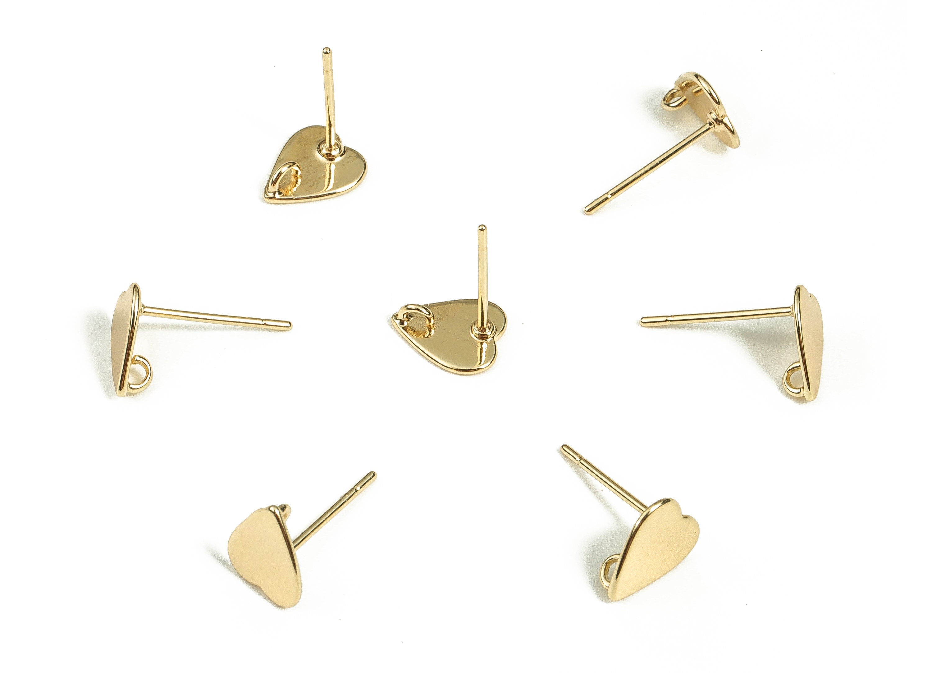 Brass Heart Earring Post - Gold Heart Earring Stud - 18K Real Gold Plated Brass - Brass Stud - Jewelry Supplies - 8.15x6.9x0.8mm - RGP3461 - DOMEDBAZAAR