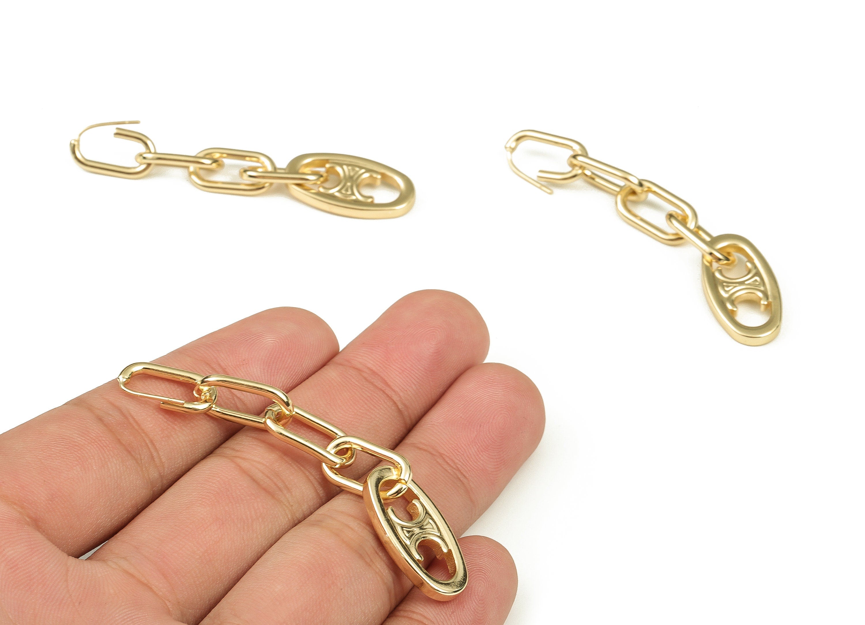 Brass Link Earrings - Link Chain Stud Earrings - Brass Oval Earring - Chunky Earring - Jewelry Making Supplies -61.45x11.59x2.59mm - RGP3734 - DOMEDBAZAAR