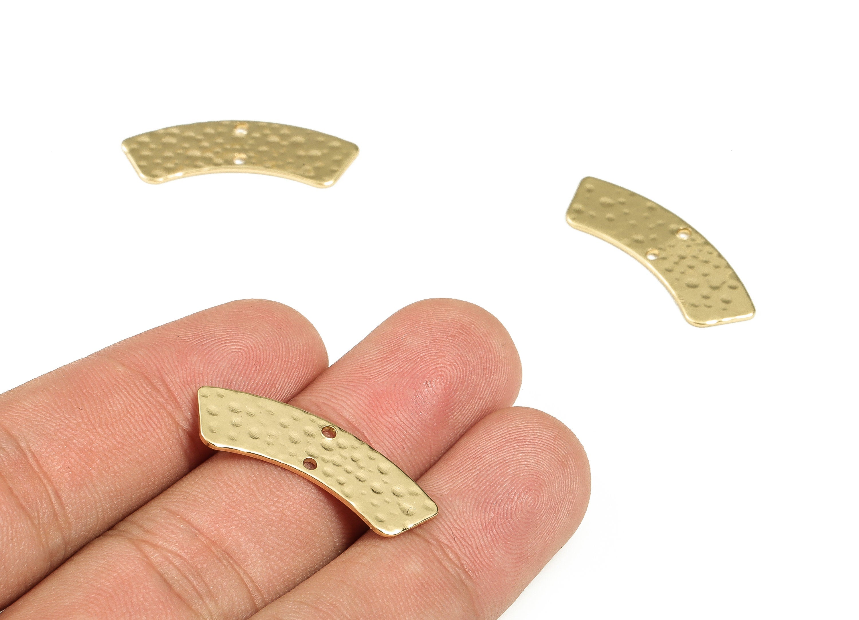Brass Hammered Geometric Earring Connector - Gold Geometric Pendant - 18K Real Gold Plated Brass - 28.64x10.23x0.87mm - RGP3533 - DOMEDBAZAAR