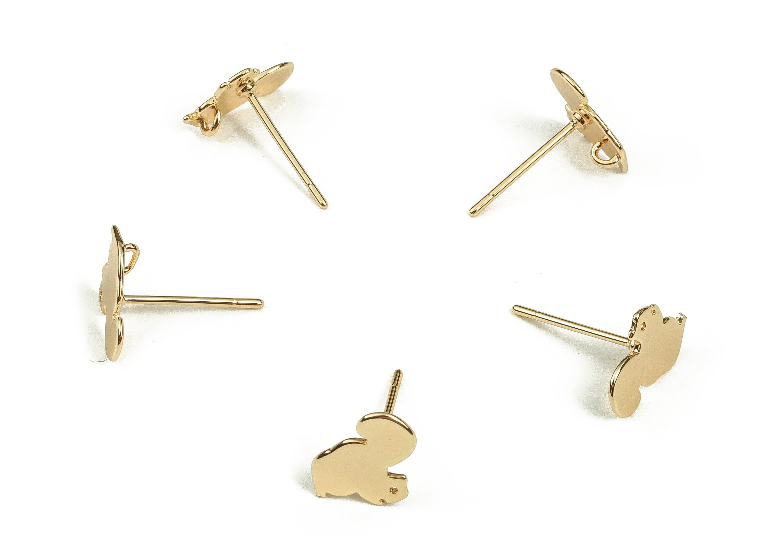 Brass Rabbit Earring Post - Gold Rabbit Earring Stud - 18K Real Gold Plated Brass - Brass Stud - Jewelry Supplies - 11.2x7.5x0.7mm - RGP3464 - DOMEDBAZAAR