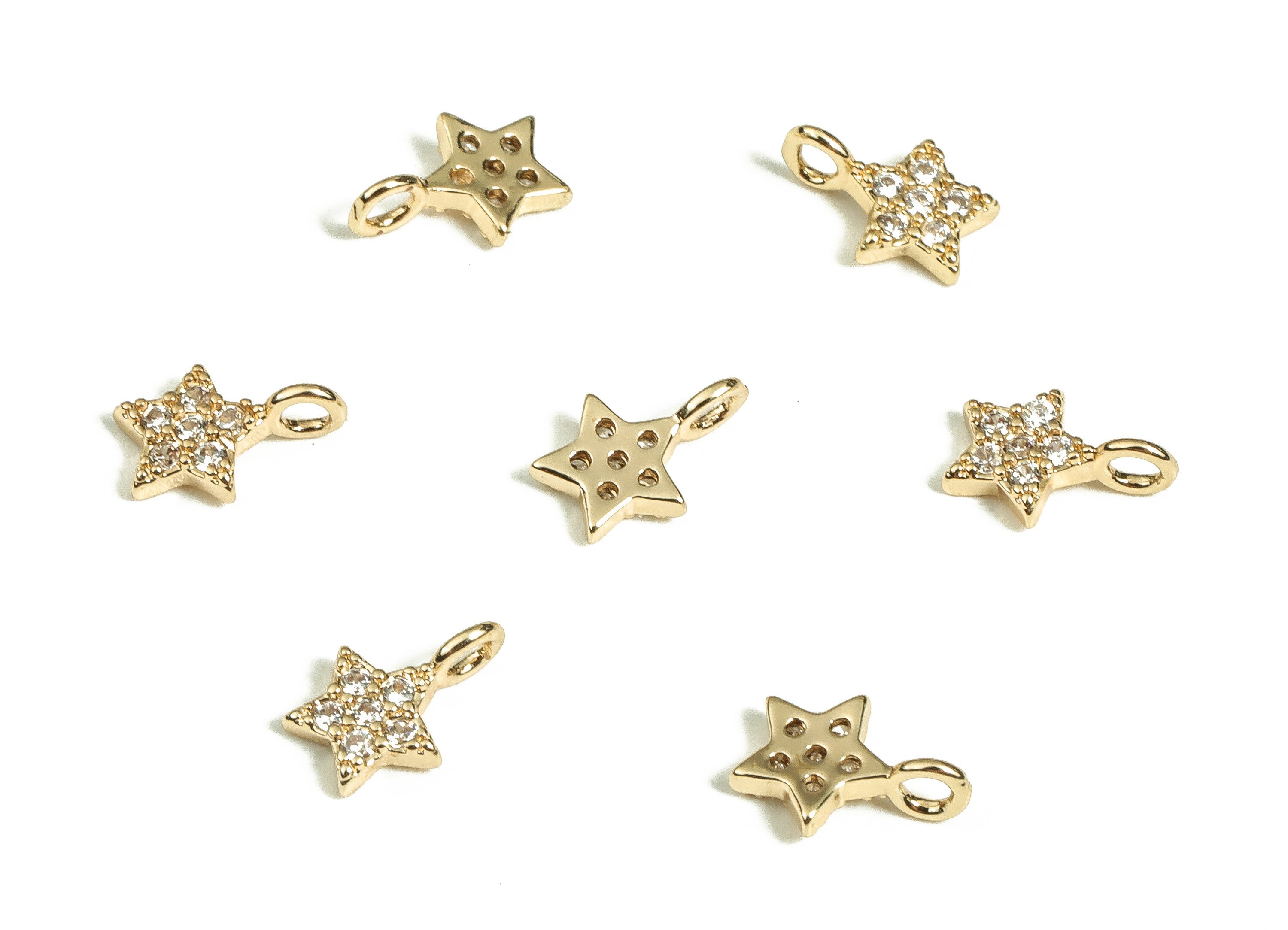 Brass Star Earring Charms with Zircon - Gold Star Pendant Charm - 18K Gold Plated Brass - Jewelry Making Supplies -8.04x5.39x2.65mm- RGP3720 - DOMEDBAZAAR