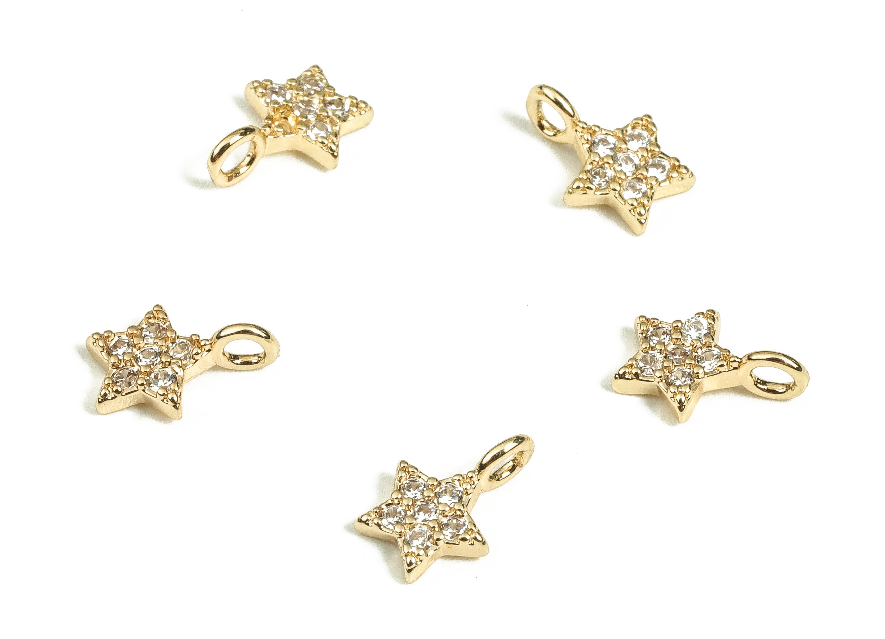 Brass Star Earring Charms with Zircon - Gold Star Pendant Charm - 18K Gold Plated Brass - Jewelry Making Supplies -8.04x5.39x2.65mm- RGP3720 - DOMEDBAZAAR