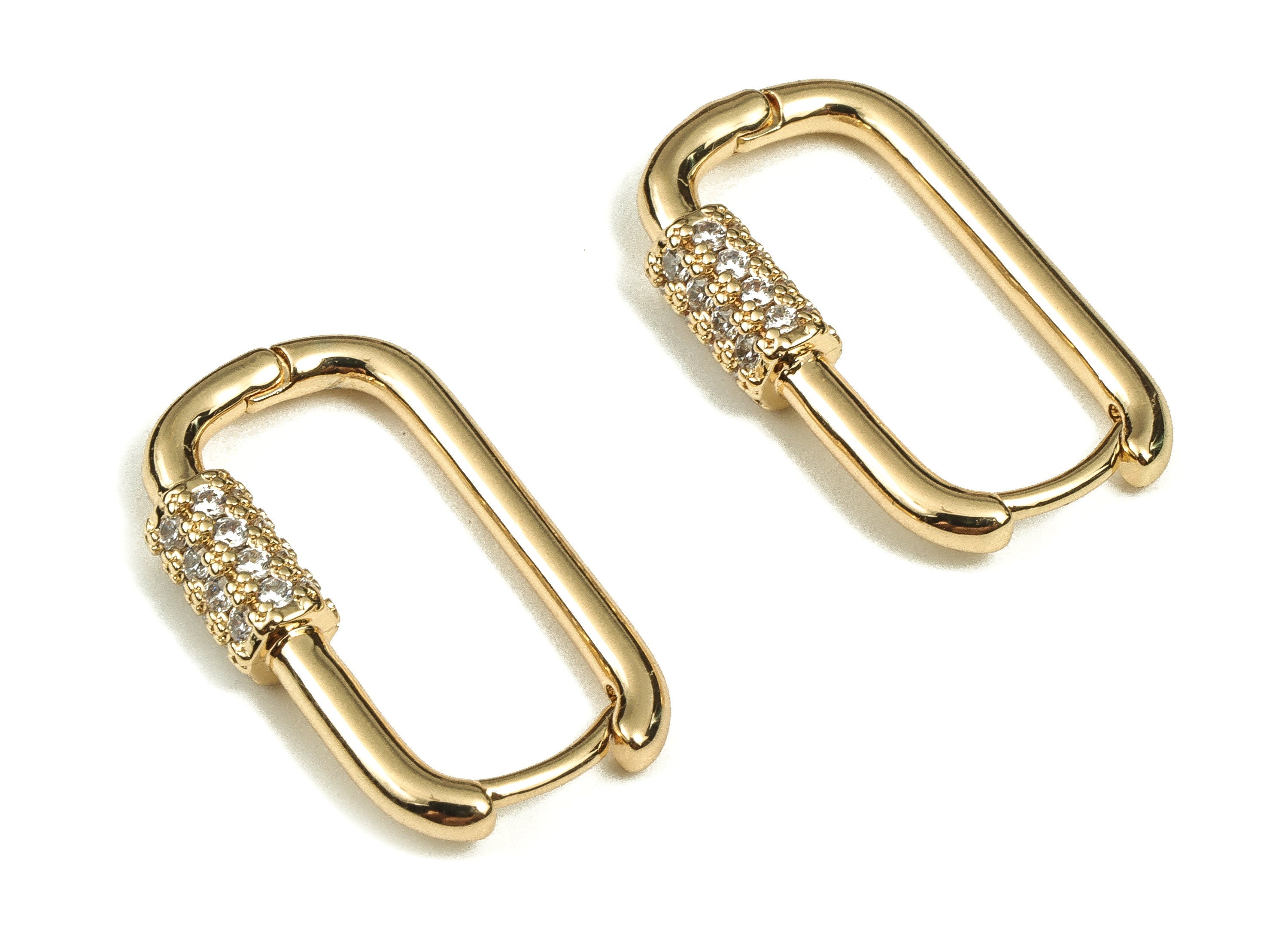 Brass Hoop Earrings - Brass Rectangle Hoop Earring with Zircon - 18K Real Gold Plated Brass - Jewelry Supplies -21.35x12.49x3.83mm- RGP3712 - DOMEDBAZAAR