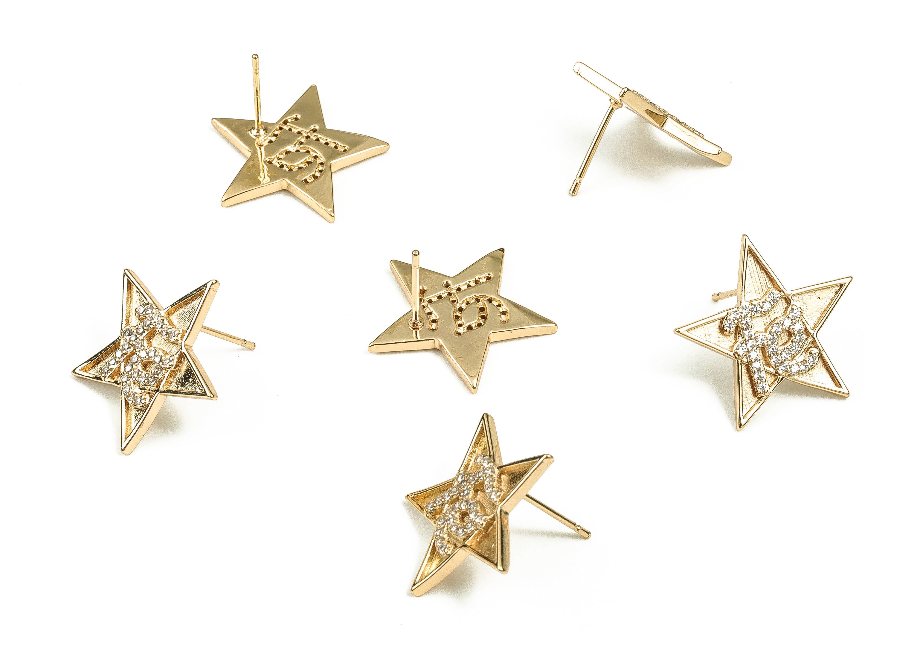 Brass Star Earring Post With Zircons - Gold Star Earring Stud - 18K Real Gold Plated Brass - Stainless Steel Stud - 19.87x21x2.1mm - RGP3725 - DOMEDBAZAAR