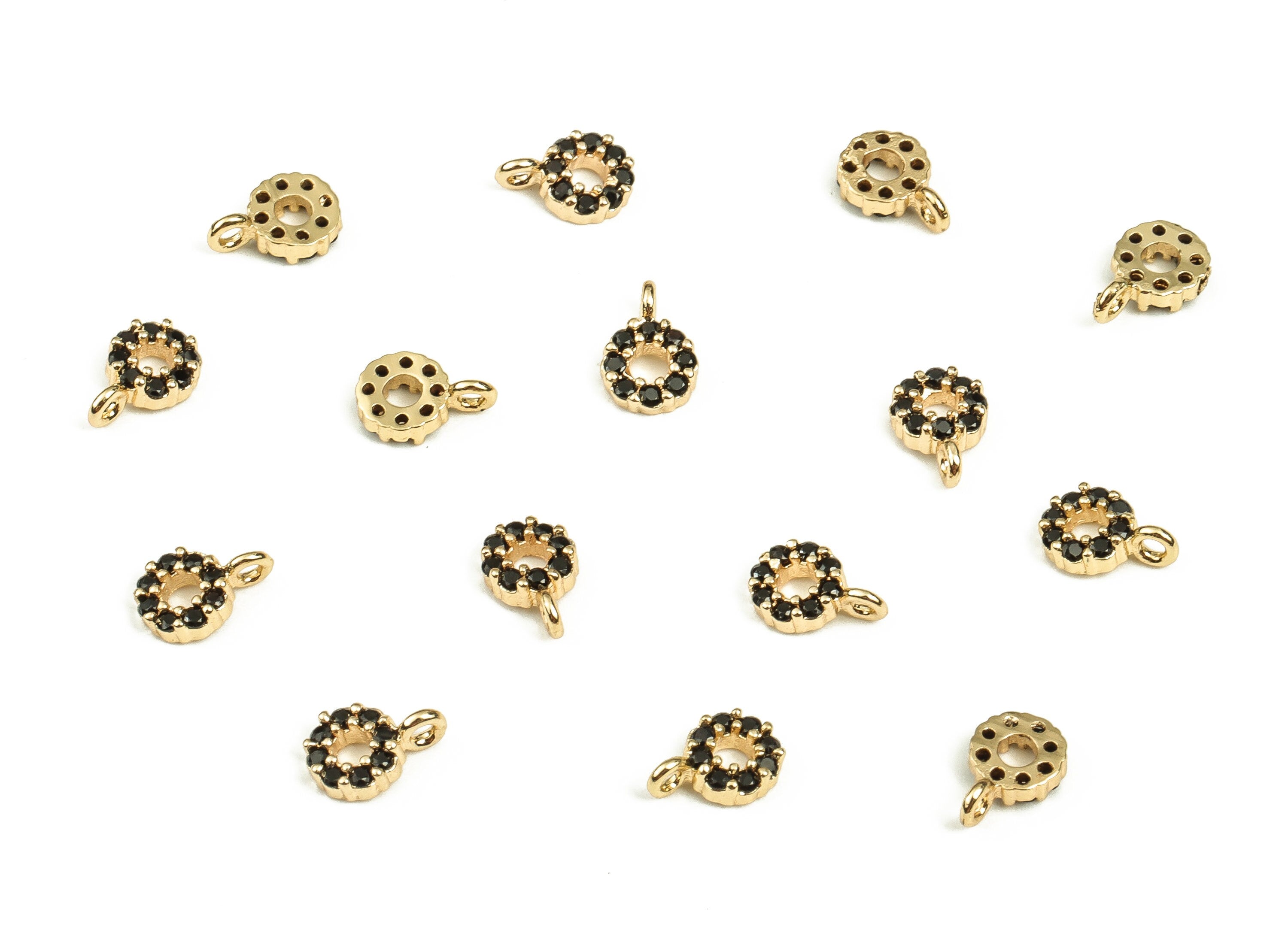 Brass Mini Circle Charm - CZ Paved Gold Circle Charm Pendants - 18k Real Gold plated Brass - Jewelry Making Supplies -6x4.17x1.65mm- RGP3485 - DOMEDBAZAAR