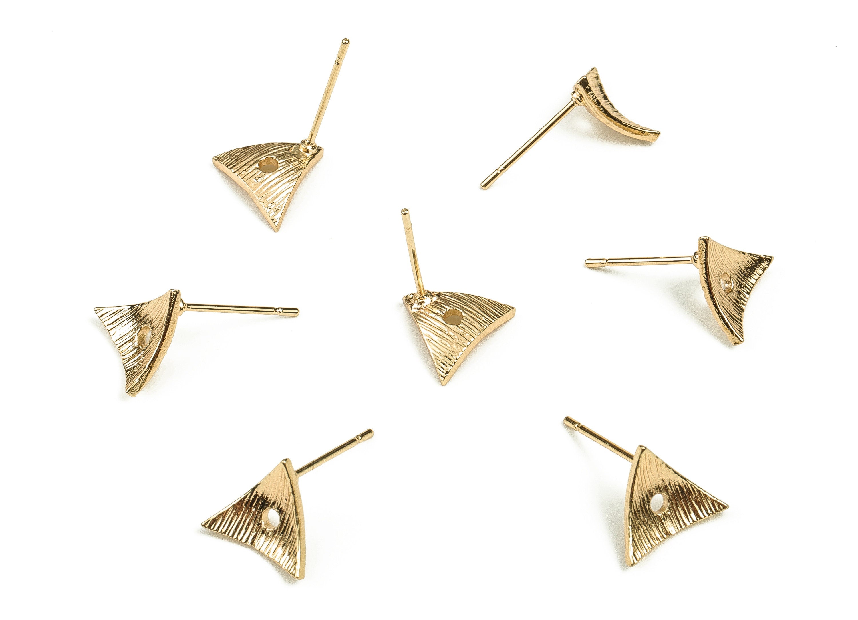 Brass Triangle Earring Post - Gold Triangle Earring Stud - 18K Real Gold Plated Brass - Stainless Steel Stud - 9.02x9.87x2.3mm - RGP3729 - DOMEDBAZAAR