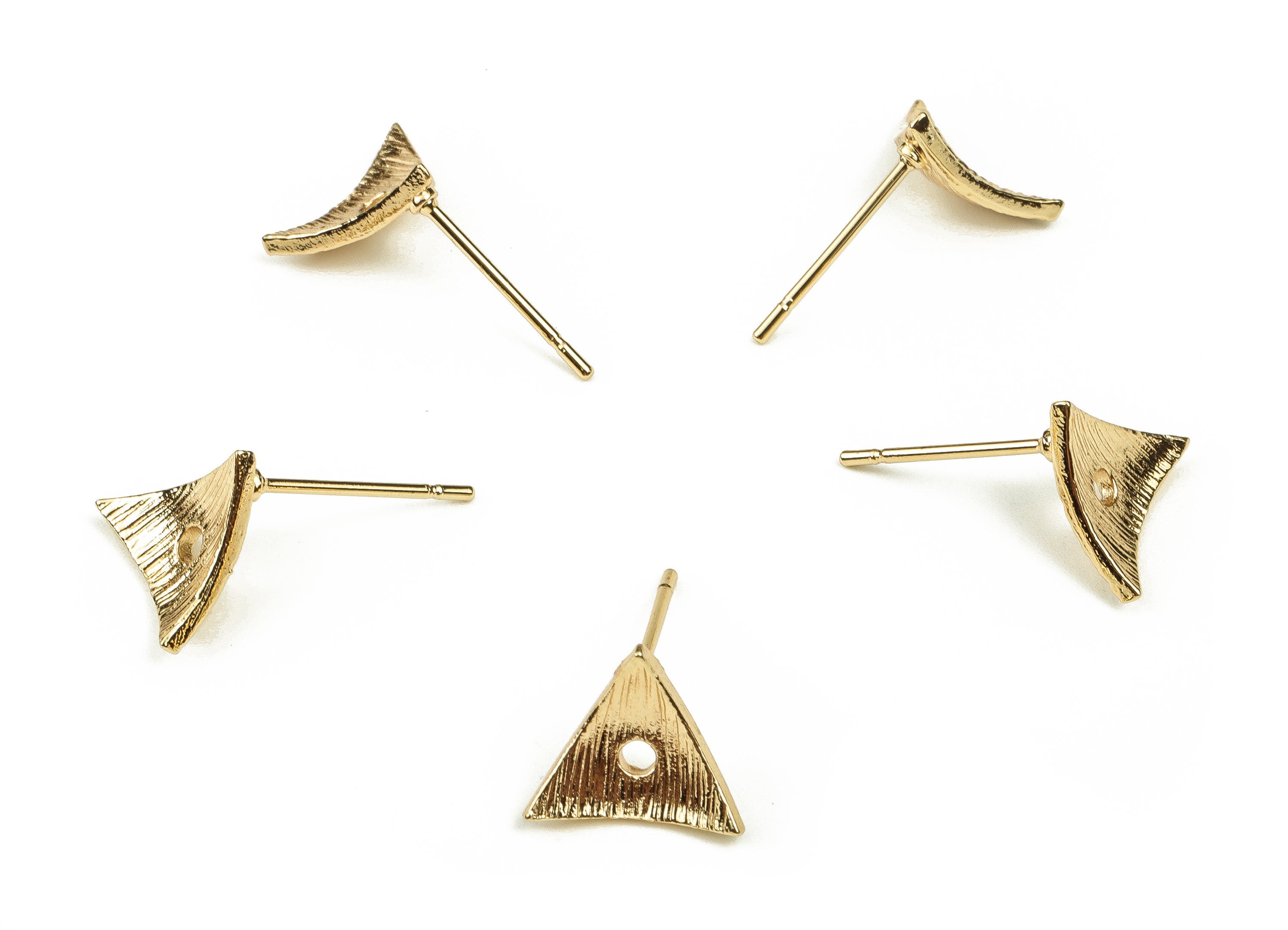 Brass Triangle Earring Post - Gold Triangle Earring Stud - 18K Real Gold Plated Brass - Stainless Steel Stud - 9.02x9.87x2.3mm - RGP3729 - DOMEDBAZAAR