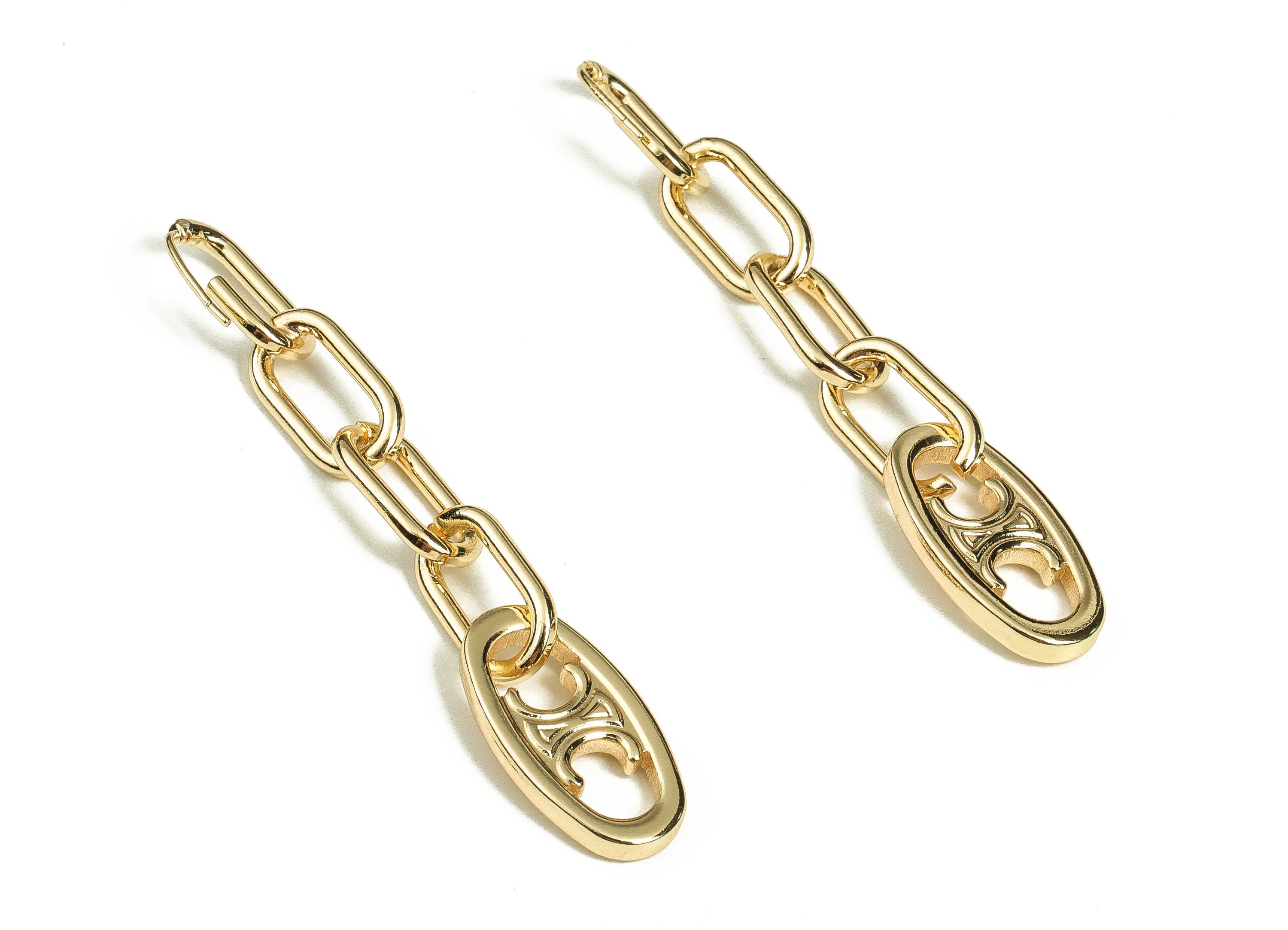 Brass Link Earrings - Link Chain Stud Earrings - Dangle Chain Earrings - Chunky Earrings - Jewelry Making Supplies -65x11.6x2.58mm- RGP3496 - DOMEDBAZAAR