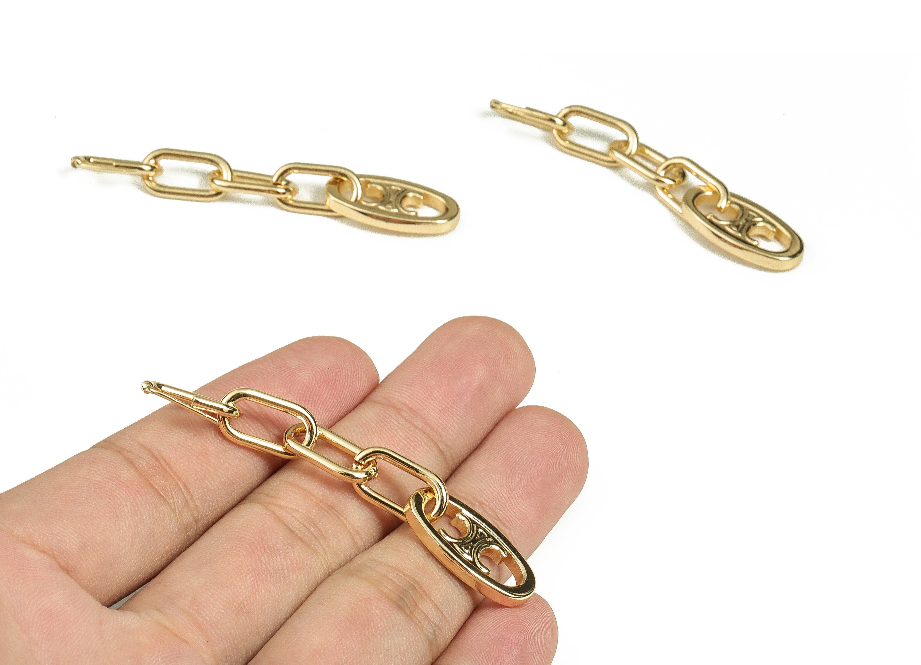 Brass Link Earrings - Link Chain Stud Earrings - Dangle Chain Earrings - Chunky Earrings - Jewelry Making Supplies -65x11.6x2.58mm- RGP3496 - DOMEDBAZAAR