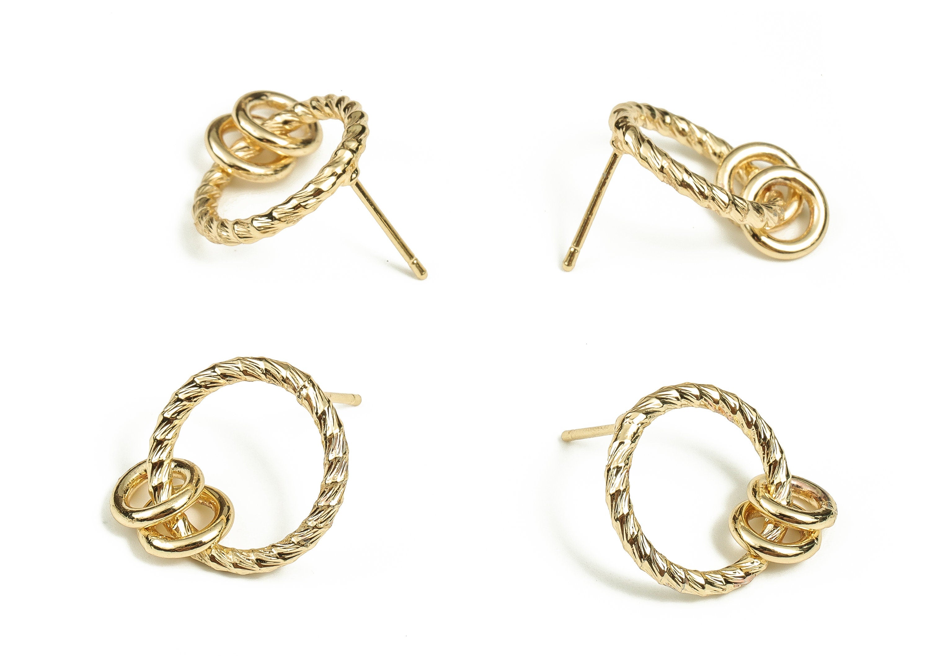 Brass Texture Round Earring Post - Gold Circle Earring Stud - 18K Real Gold Plated Brass - Stainless Steel Stud - 17.67x16x2.1mm - RGP3471 - DOMEDBAZAAR