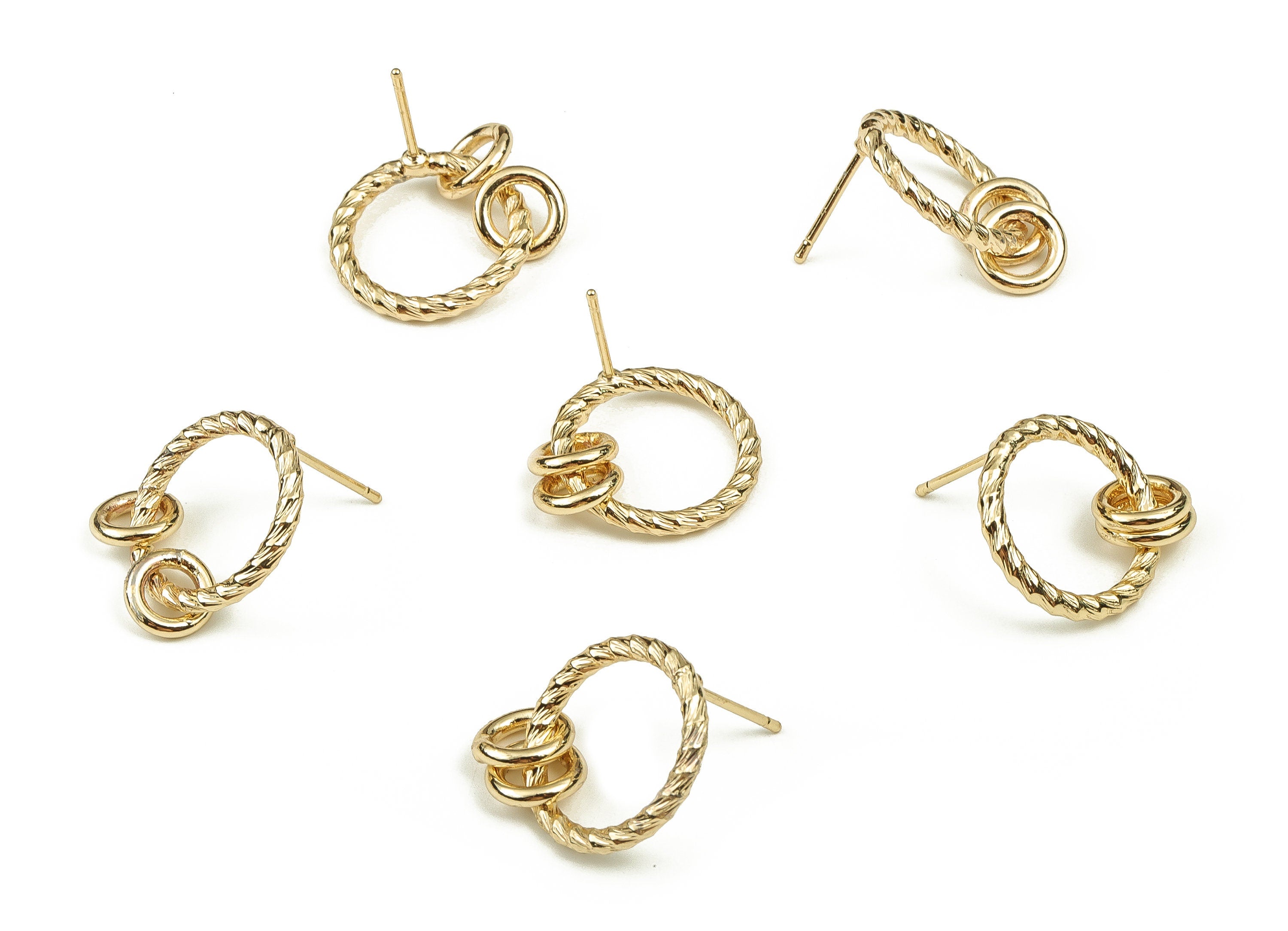 Brass Texture Round Earring Post - Gold Circle Earring Stud - 18K Real Gold Plated Brass - Stainless Steel Stud - 17.67x16x2.1mm - RGP3471 - DOMEDBAZAAR