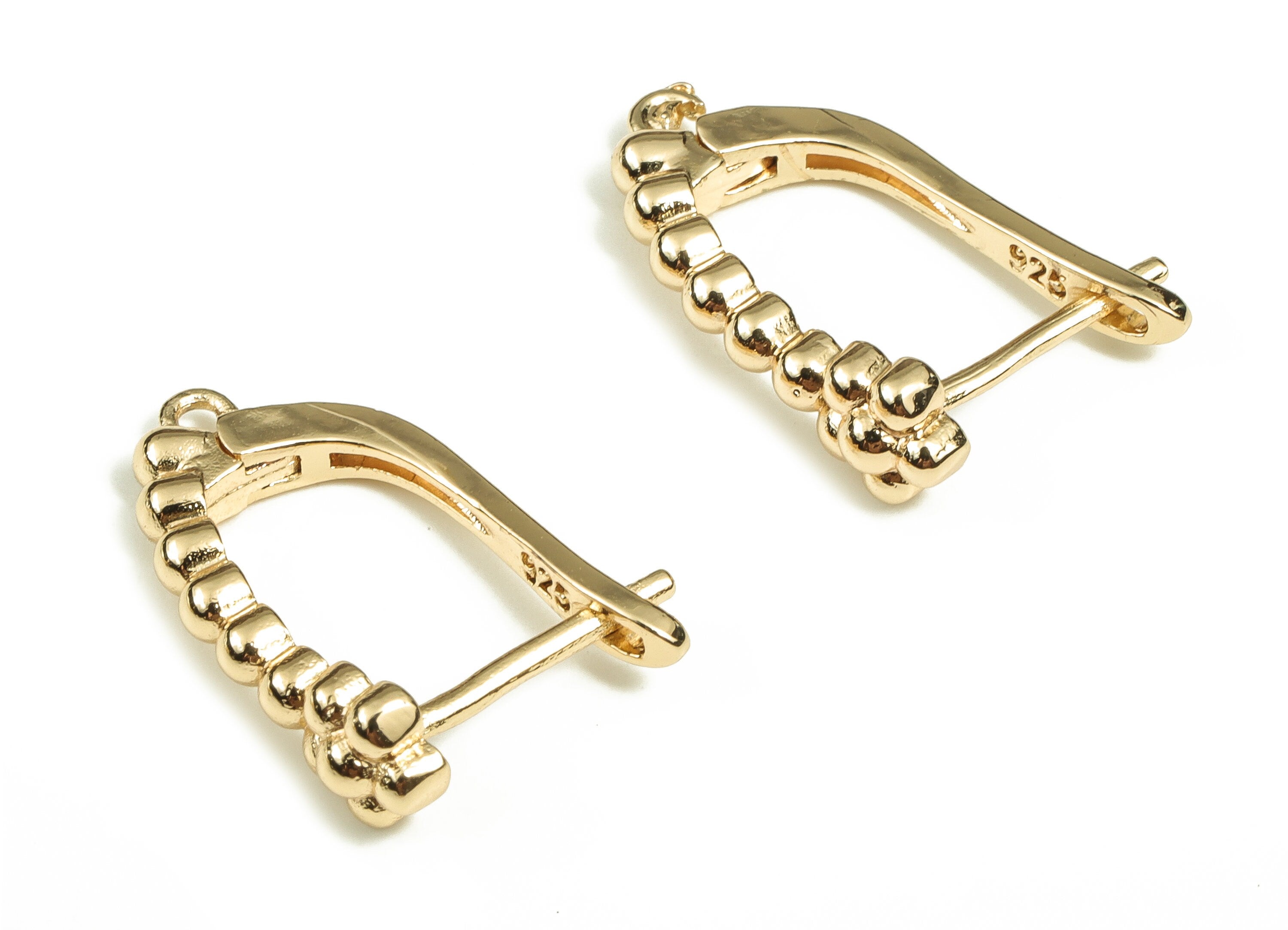 Brass Beaded Earring Studs - Gold Stud Earrings with loop - Earring Findings - 18K Real Gold Plated Brass Studs -18.48x13.4x5.35mm- RGP3544 - DOMEDBAZAAR