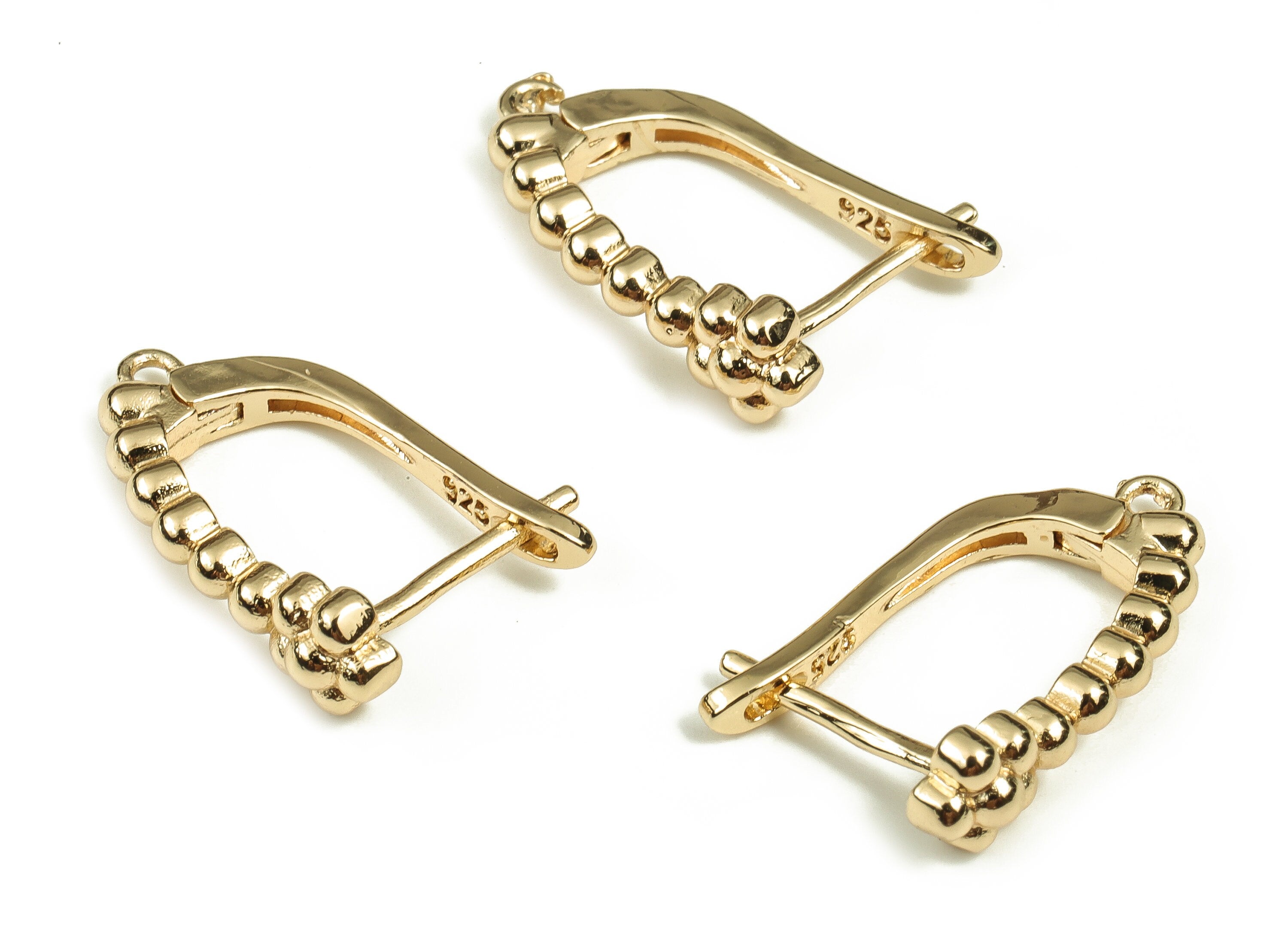 Brass Beaded Earring Studs - Gold Stud Earrings with loop - Earring Findings - 18K Real Gold Plated Brass Studs -18.48x13.4x5.35mm- RGP3544 - DOMEDBAZAAR