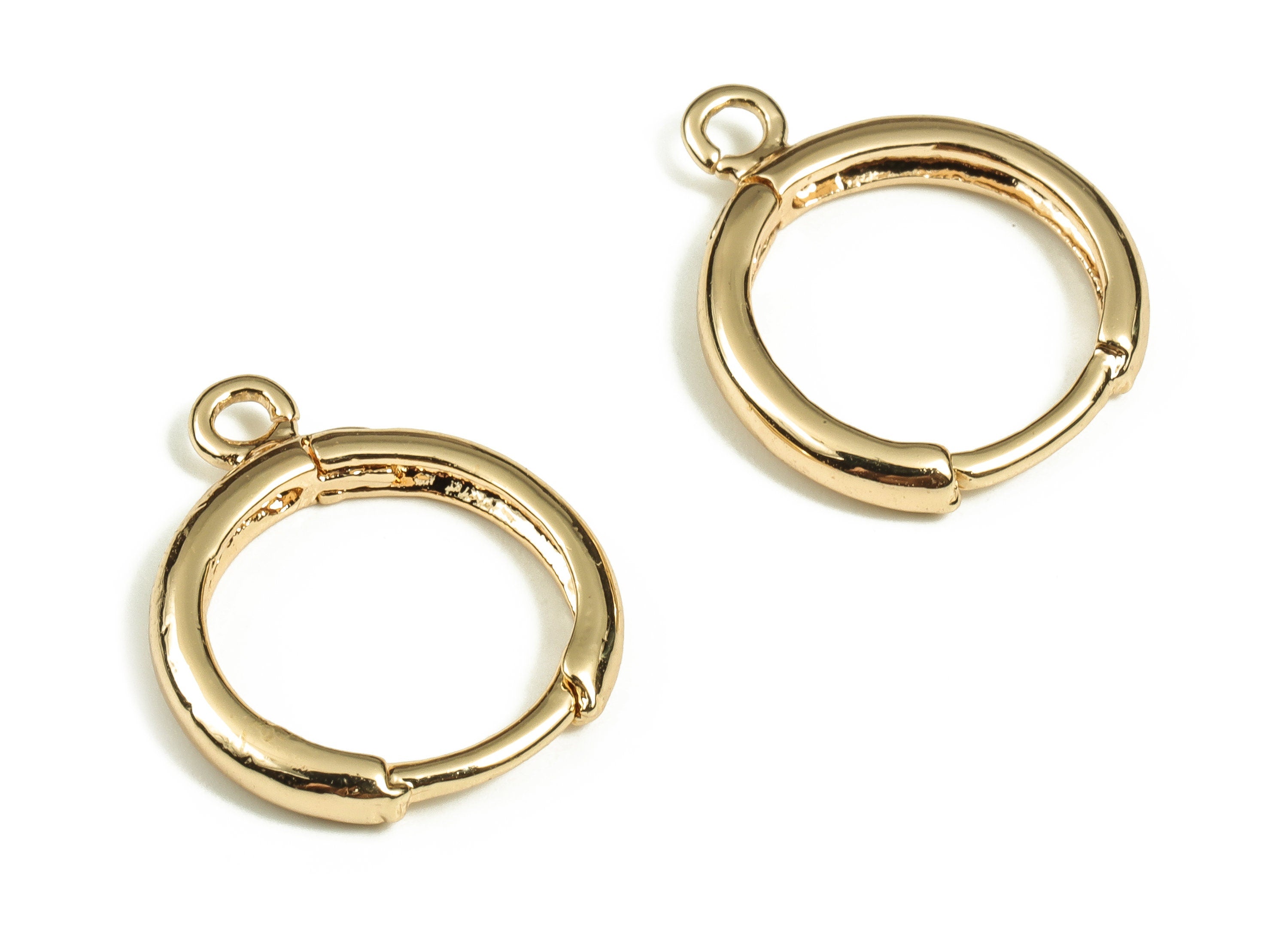 Brass Earring Round Huggie - Gold Earring Hoop Huggie – 18K Real Gold Plated Brass - Jewelry Making Supplies - 16.51x13.78x2.23mm - RGP3532 - DOMEDBAZAAR