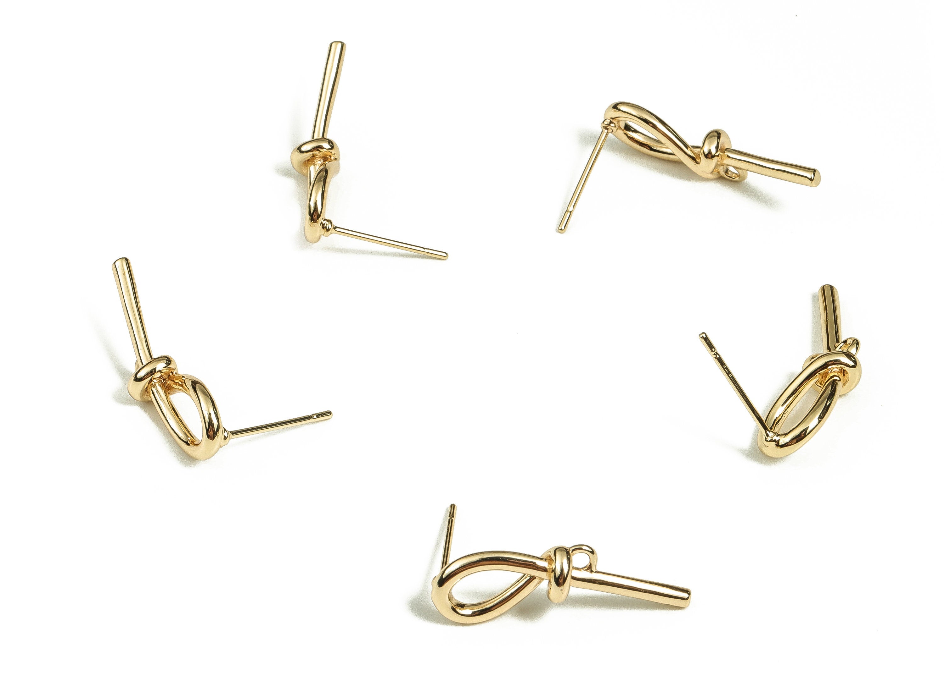 Brass Knot Earring Post - Gold Knot Stud - 18K Real Gold Plated Brass - Stainless Steel Stud - Jewelry Supplies - 22.8x7.2x4.5mm - RGP3518 - DOMEDBAZAAR