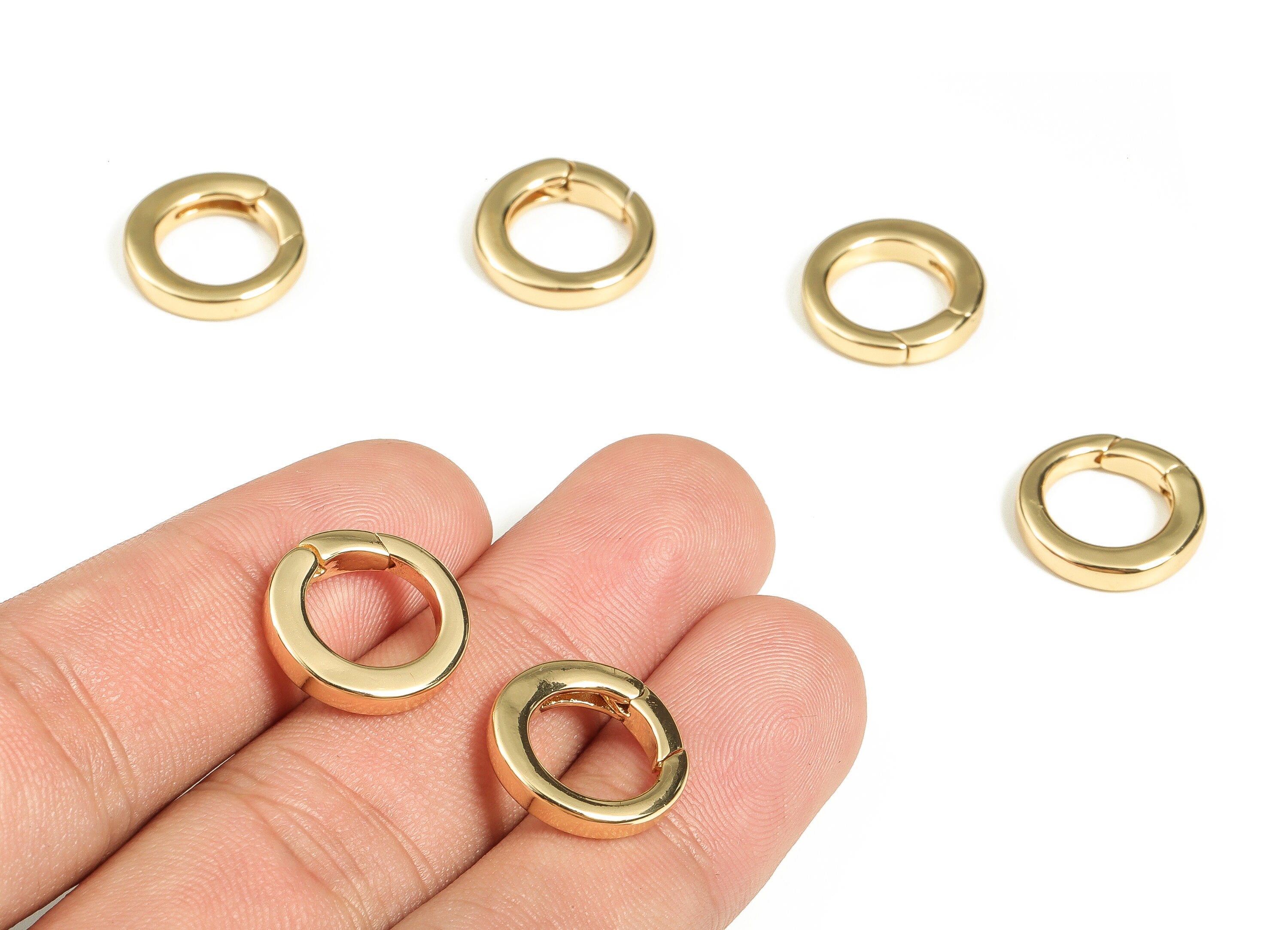 Brass Spring Clasps - Gold Circle Shaped Ring - Open Spring Clasp - 18K Real Gold Plated Bras - Jewelry Supplies - 15.6x15.2x2.7mm - RGP3481 - DOMEDBAZAAR