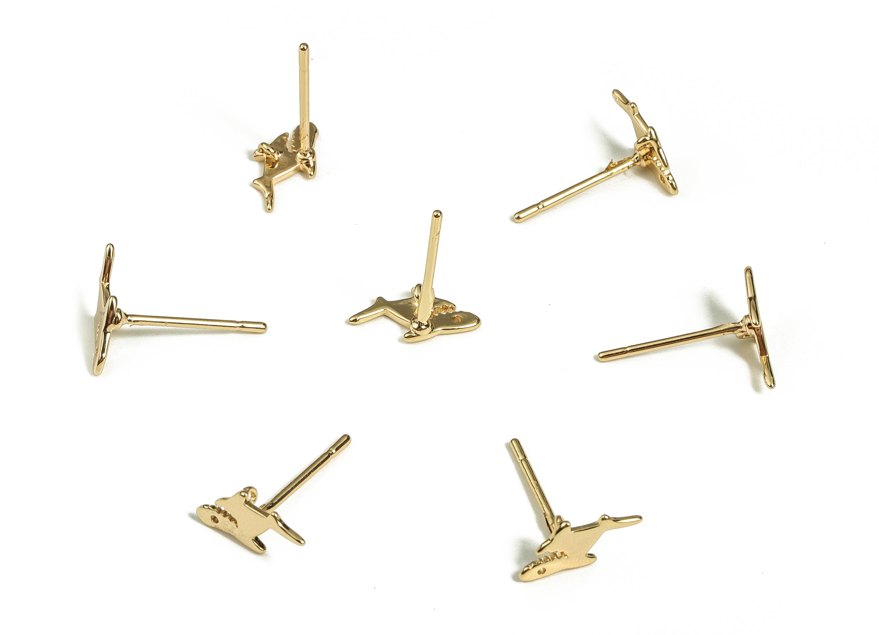 Brass Shark Earring Post - Gold Shark Stud - 18K Real Gold Plated Brass - Brass Stud - Jewelry Making Supplies - 10.3x5.57x1.37mm - RGP3623 - DOMEDBAZAAR