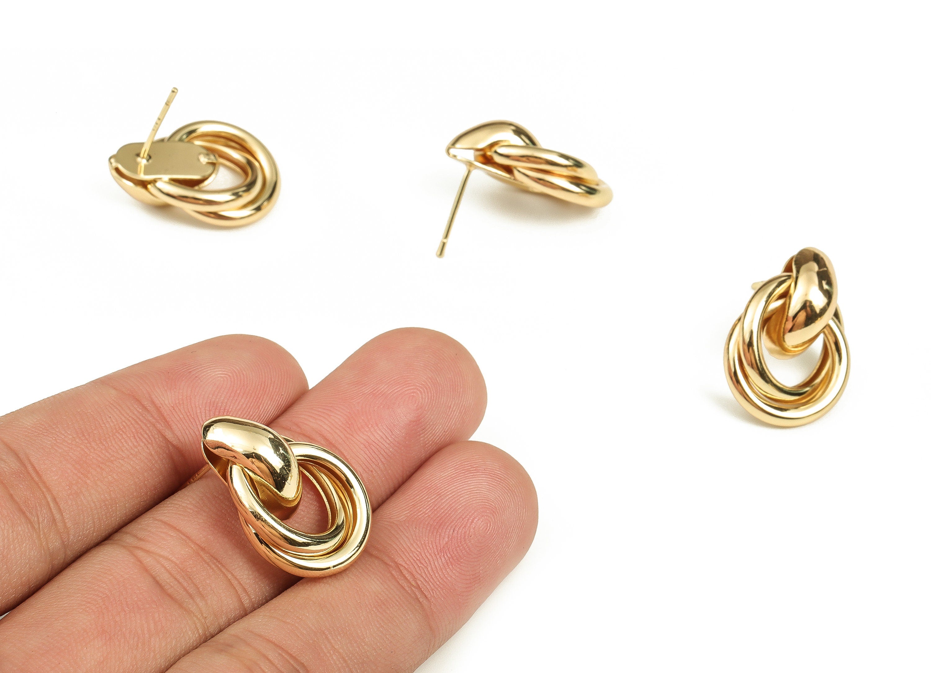 Brass Round Earring Post - Gold Circle Stud - 18K Real Gold Plated Brass - Brass Stud - Jewelry Making Supplies -22.8x15.81x7.11mm- RGP3629 - DOMEDBAZAAR