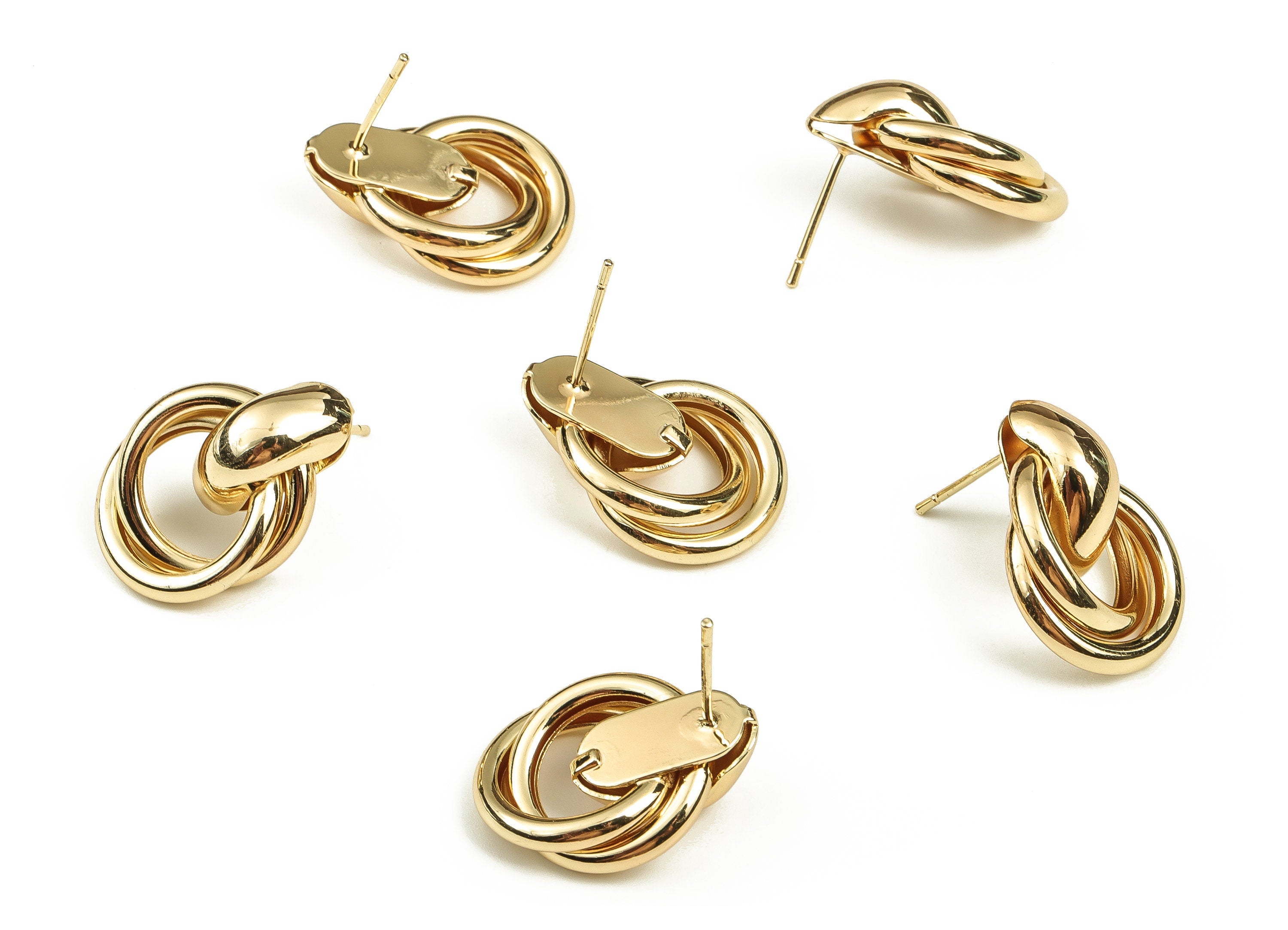 Brass Round Earring Post - Gold Circle Stud - 18K Real Gold Plated Brass - Brass Stud - Jewelry Making Supplies -22.8x15.81x7.11mm- RGP3629 - DOMEDBAZAAR