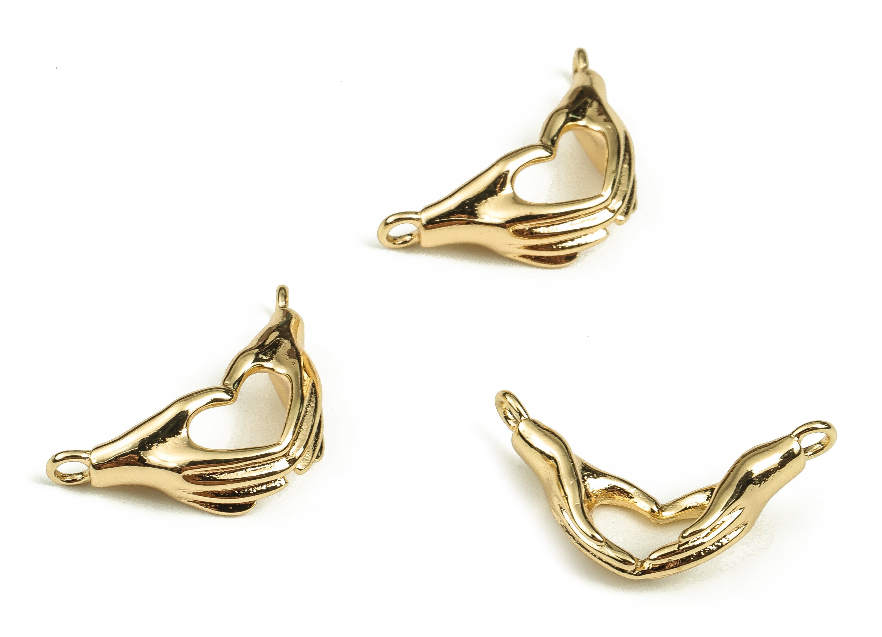 Brass Love Hands Charms - 18K Real Gold Plated Brass Love Pendant - Heart in Hands - Jewelry Making Supplies - 21.21x11.64x5.68mm - RGP3571 - DOMEDBAZAAR