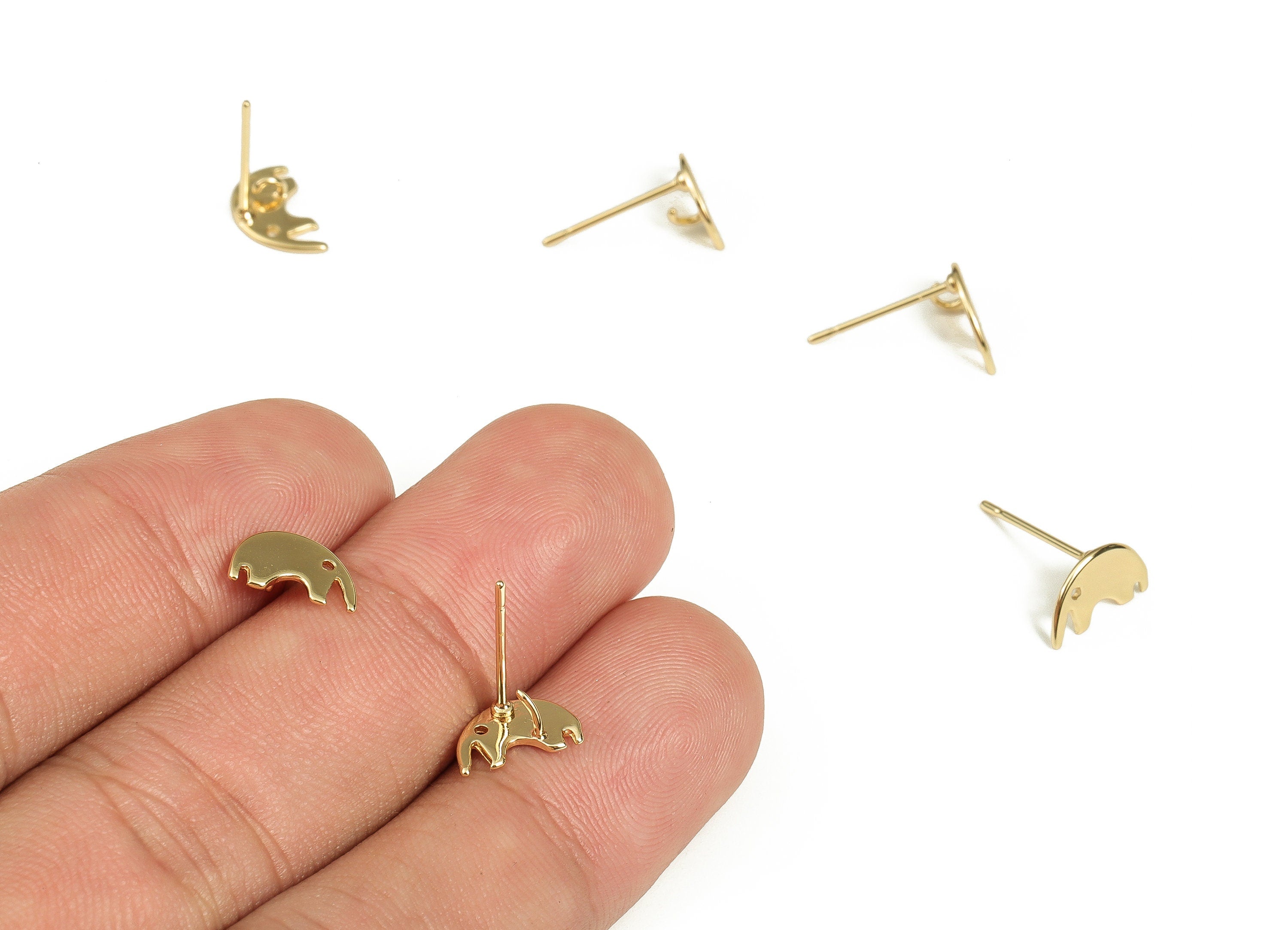 Brass Elephant Earring Post - Gold Elephant Stud - 18K Real Gold Plated - Stainless Steel Stud - Jewelry Supplies - 10x5.9x1.33mm - RGP3516 - DOMEDBAZAAR