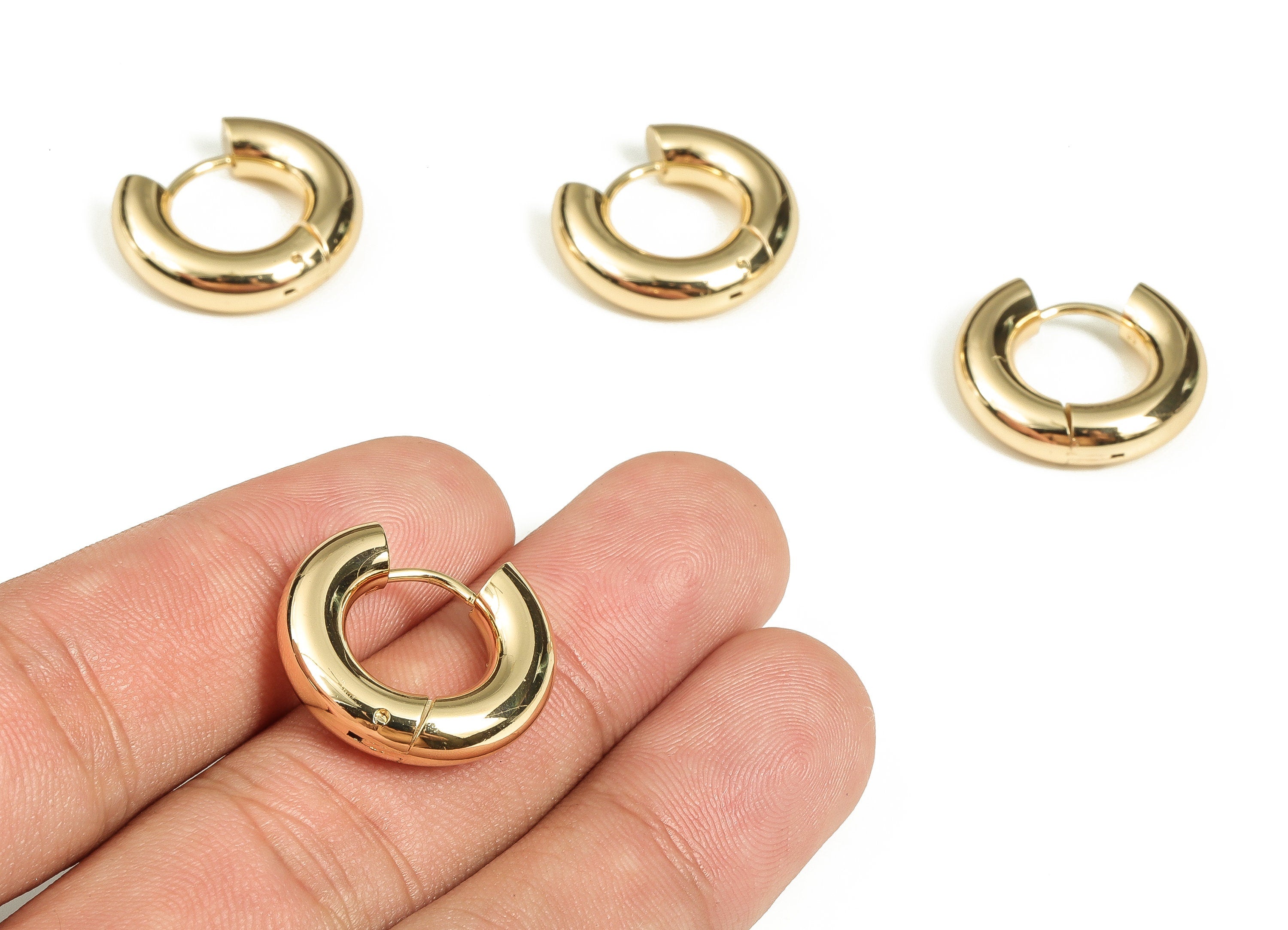 Brass Round Hoop Earrings - Brass Earring - Thick Circle Hoop - 18K Real Gold Plated Brass Hoop - Earring Findings -20.58x18.86x5mm- RGP3558 - DOMEDBAZAAR