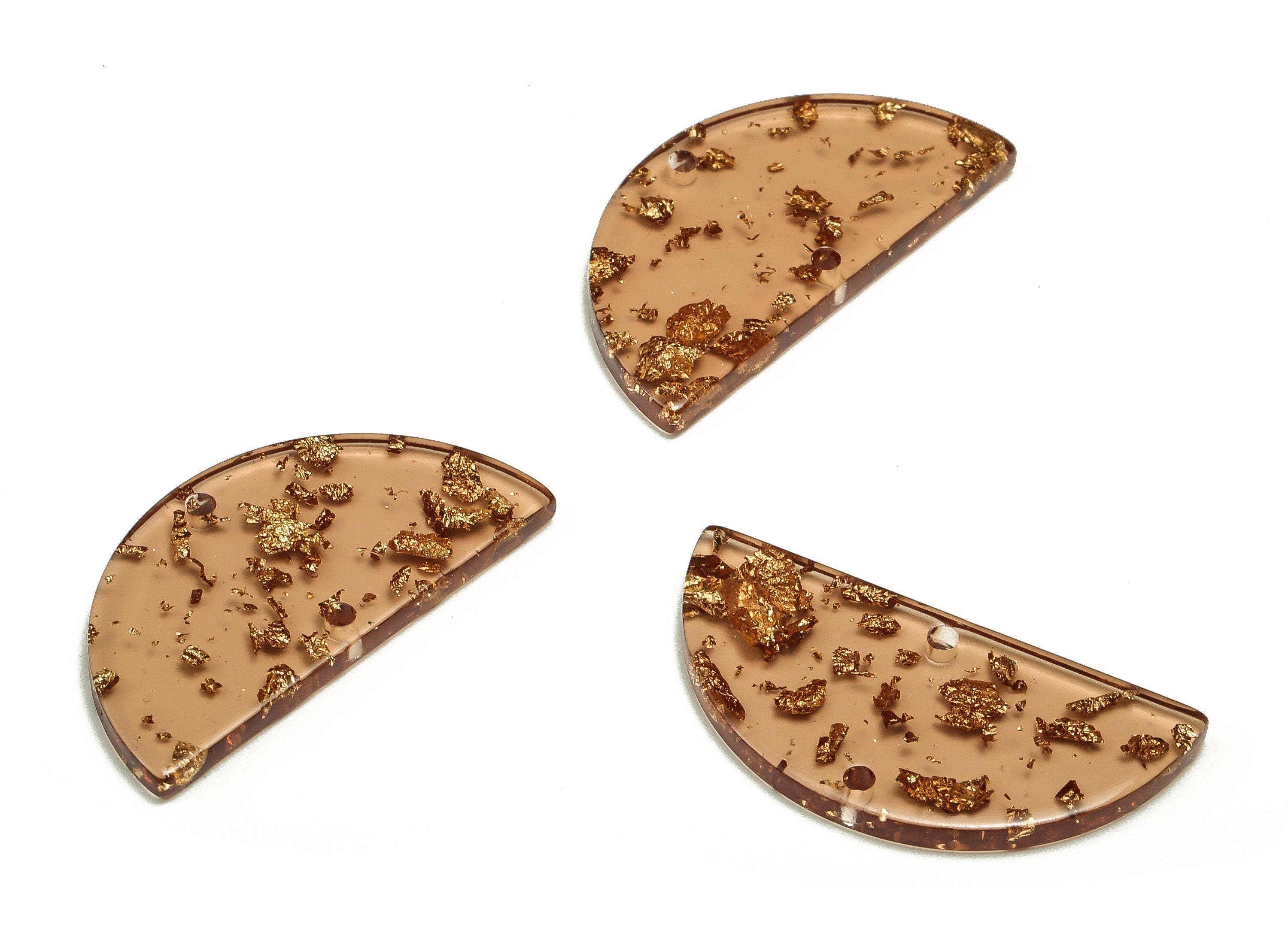 Acrylic Semicircle Earring Connectors - Acrylic Half Moon Charms - Gold Brown Foil Clear - Color Code:A434 - 33.5x16.8x2.5mm - AC1218-A434 - DOMEDBAZAAR