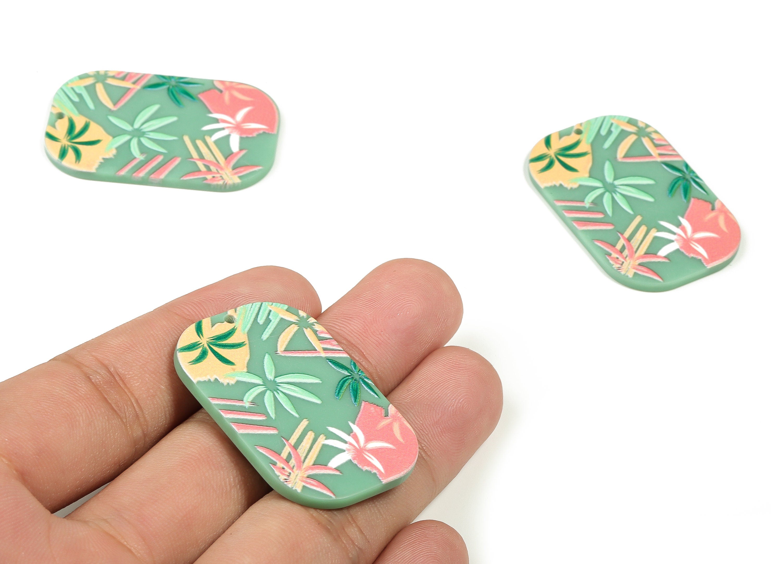 Rectangle Acrylic Charm - Acrylic Leaves Pendant – Acrylic Rectangle Earring Charm - DIY Jewelry Supplies - 39.68x16.01x2.34mm - AC2319 - DOMEDBAZAAR