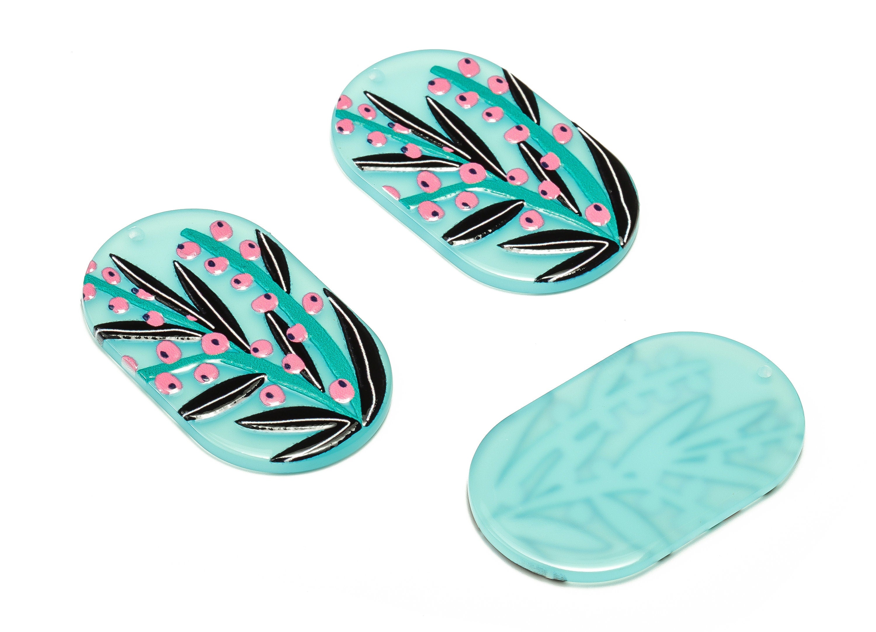 Acrylic Oval Earrings Charms - Acrylic Oval Leaves Pendant - Jewelry Supplies - Earring Findings - 39.88x24.32x2.52m - AC2317 - DOMEDBAZAAR