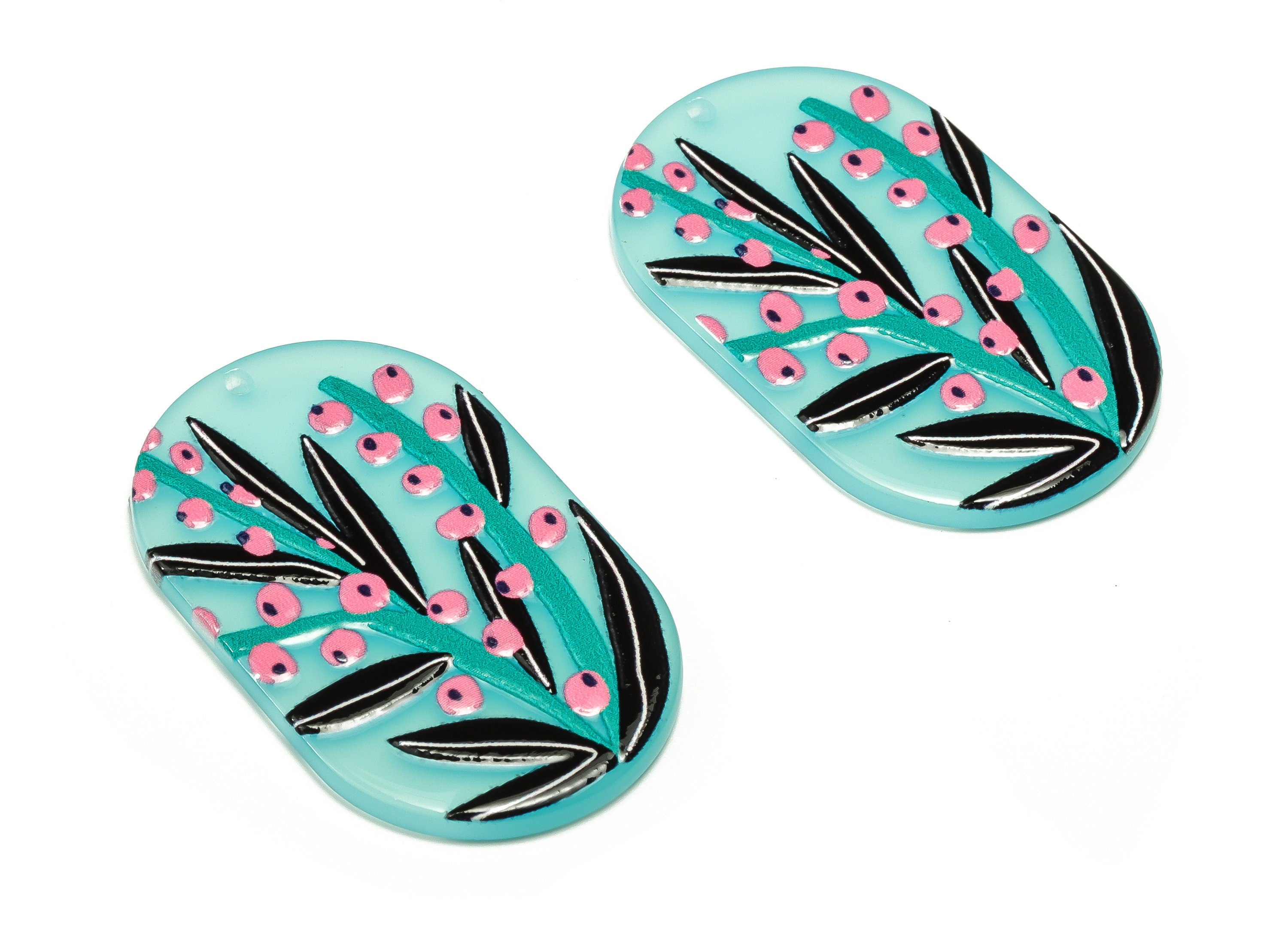 Acrylic Oval Earrings Charms - Acrylic Oval Leaves Pendant - Jewelry Supplies - Earring Findings - 39.88x24.32x2.52m - AC2317 - DOMEDBAZAAR
