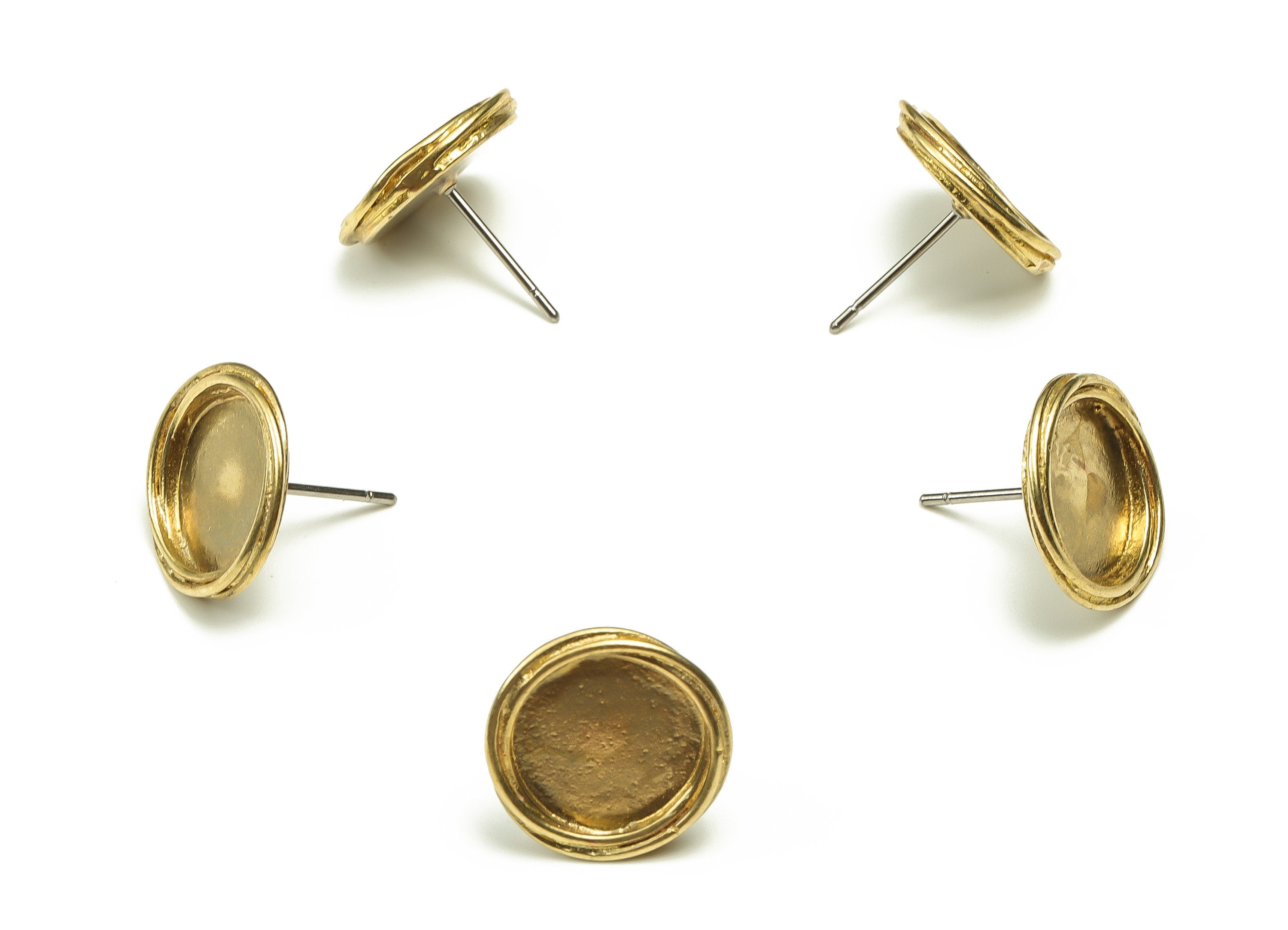 Brass Round Earring Stud - Raw Brass Circle Earring Post - Stainless Steel Stud - Jewelry Making Supplies - 14.25x14.08x2.45mm - PP4449 - DOMEDBAZAAR